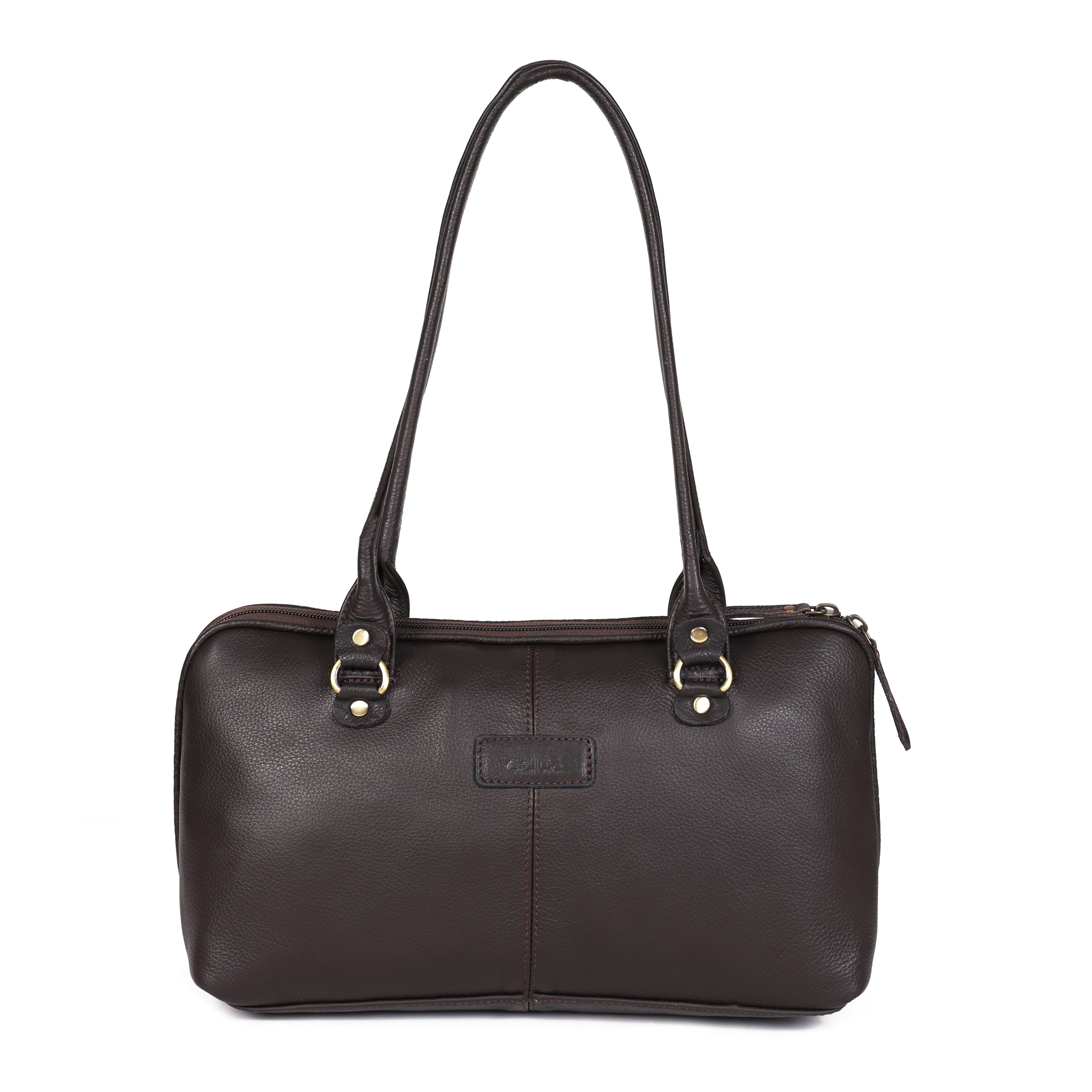 Premium Leather Shoulder Bag with Dual Zip Compartments, Structured Silhouette - Image 12