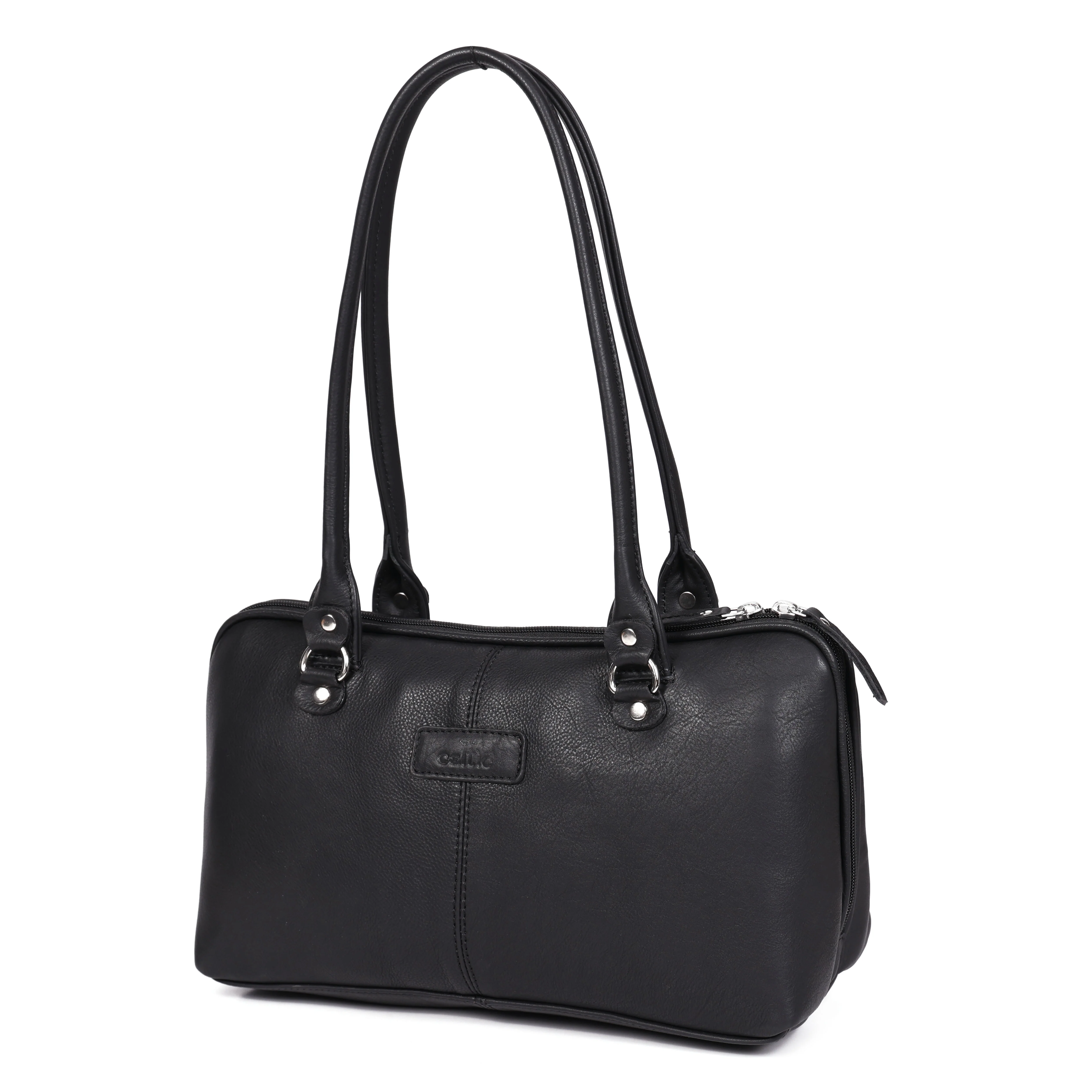 Premium Leather Shoulder Bag with Dual Zip Compartments, Structured Silhouette - Image 16