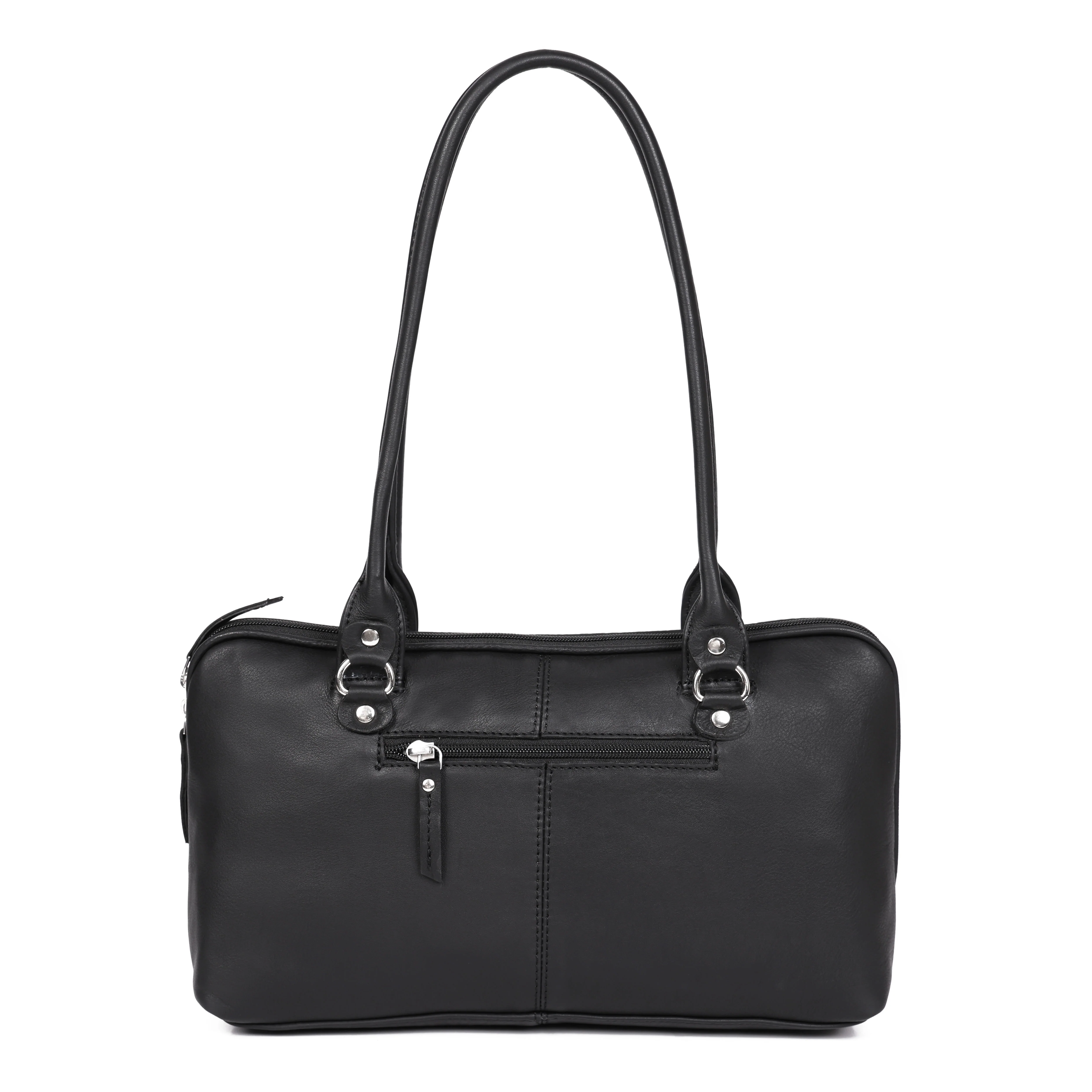 Premium Leather Shoulder Bag with Dual Zip Compartments, Structured Silhouette - Image 17
