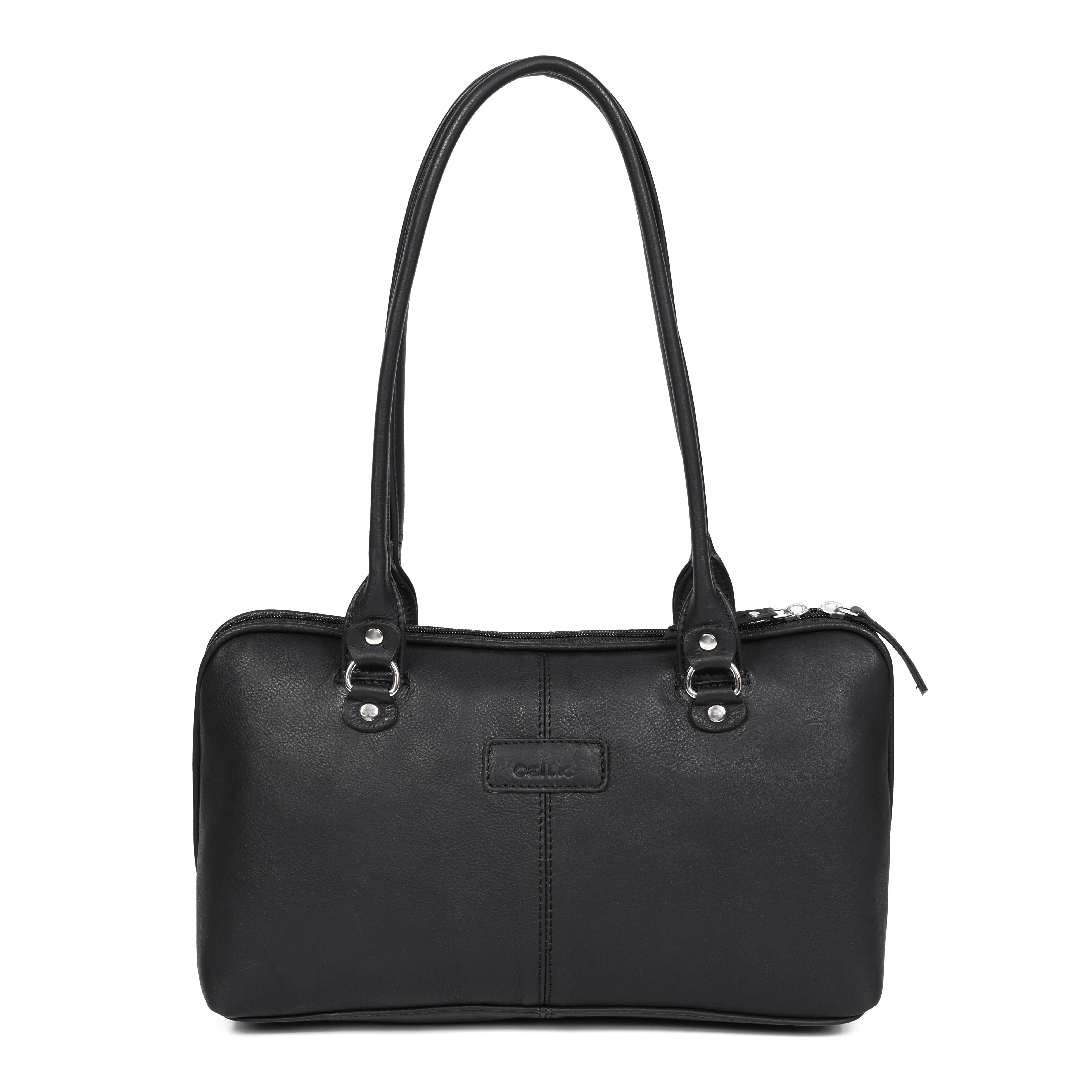 Premium Leather Shoulder Bag with Dual Zip Compartments, Structured Silhouette - Image 19