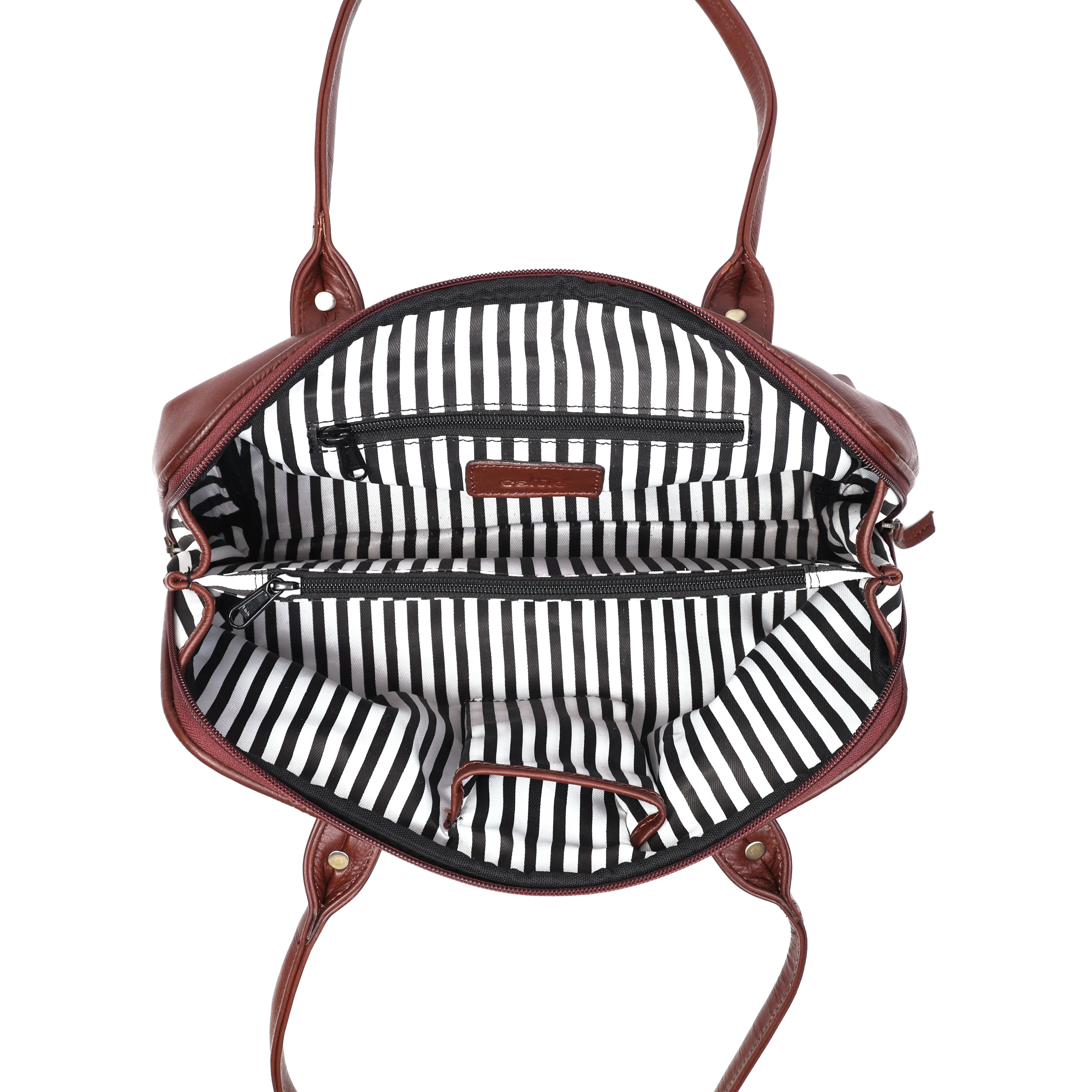 Premium Leather Shoulder Bag with Dual Zip Compartments, Structured Silhouette - Image 21