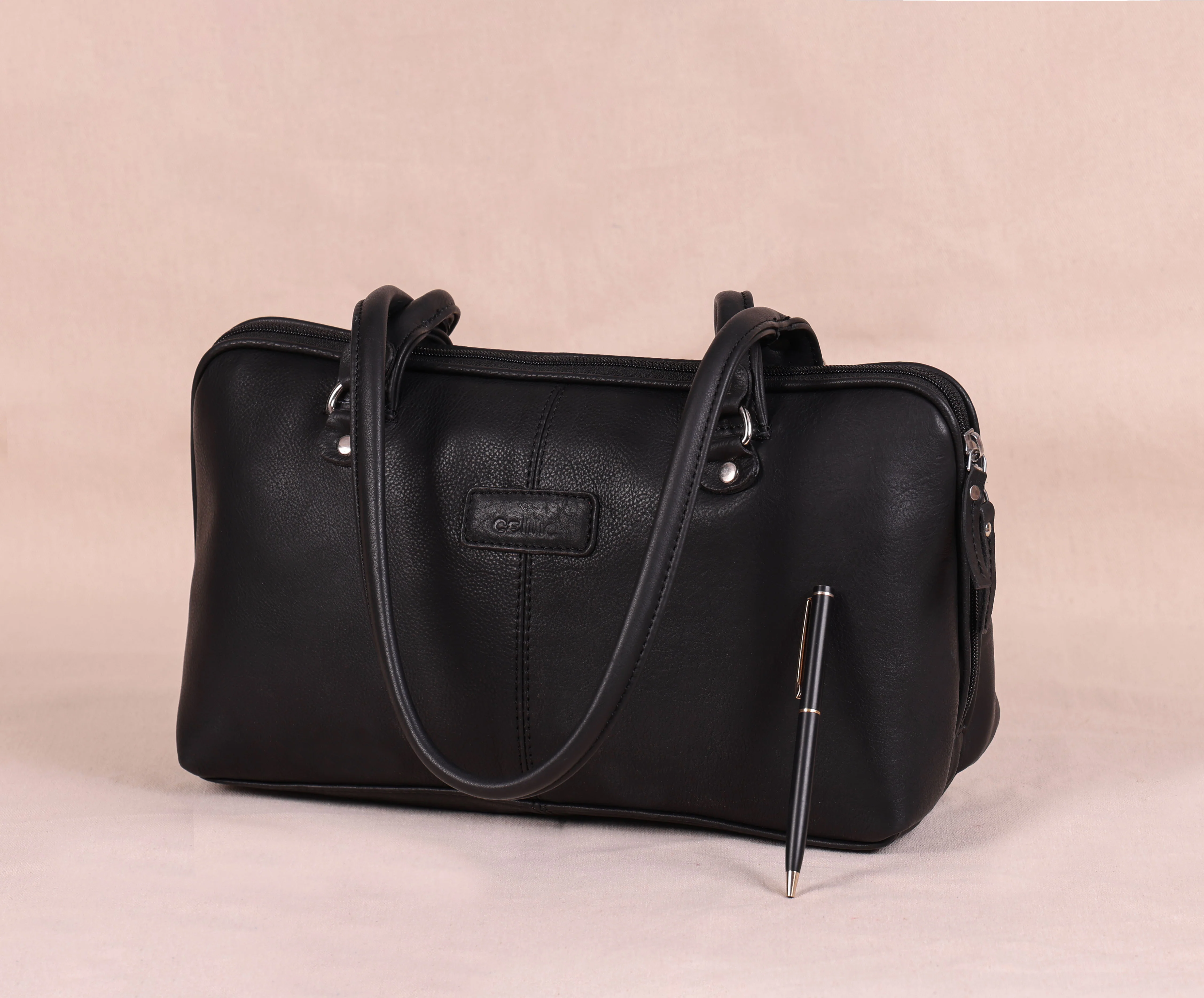 Premium Leather Shoulder Bag with Dual Zip Compartments, Structured Silhouette - Image 23