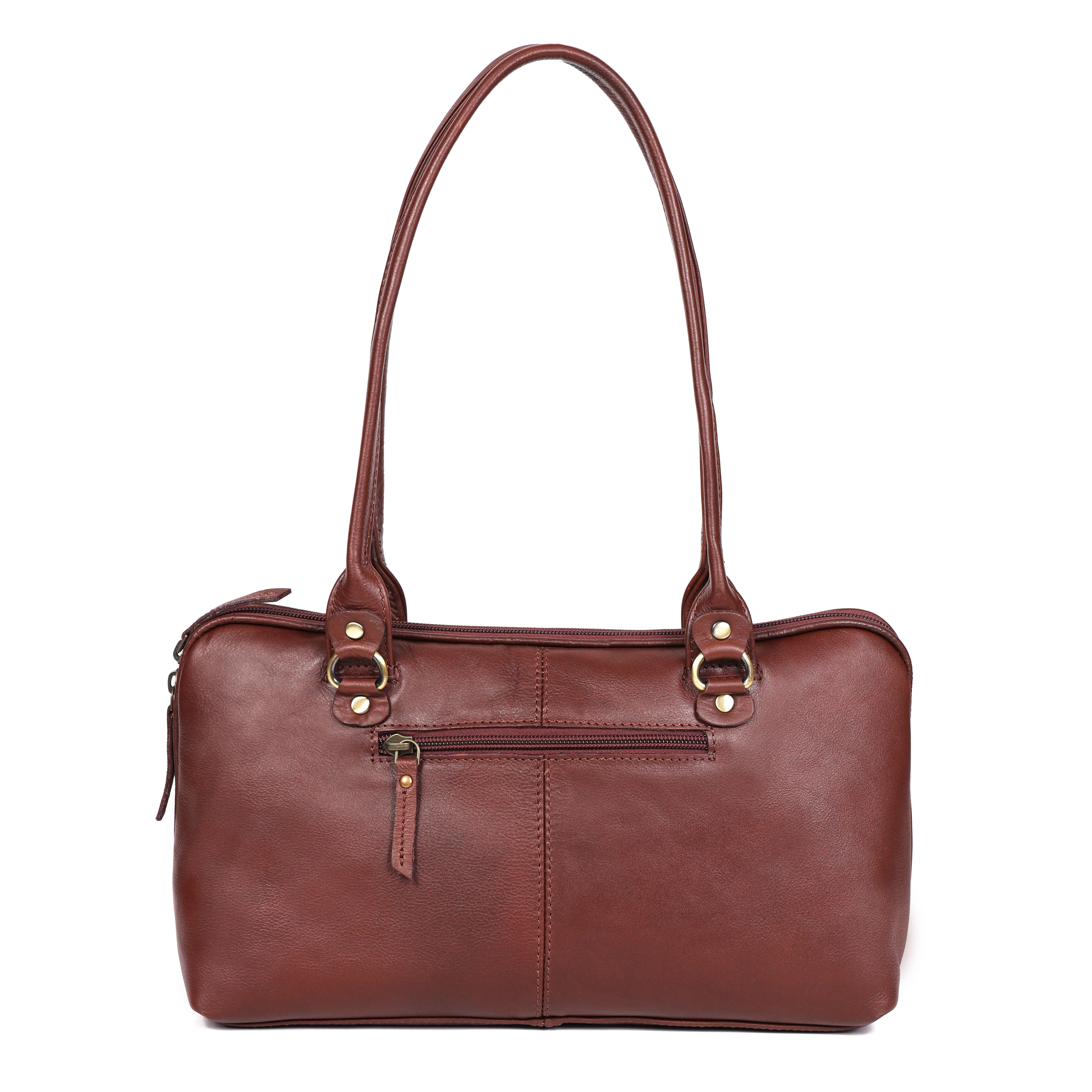 Premium Leather Shoulder Bag with Dual Zip Compartments, Structured Silhouette - Image 4