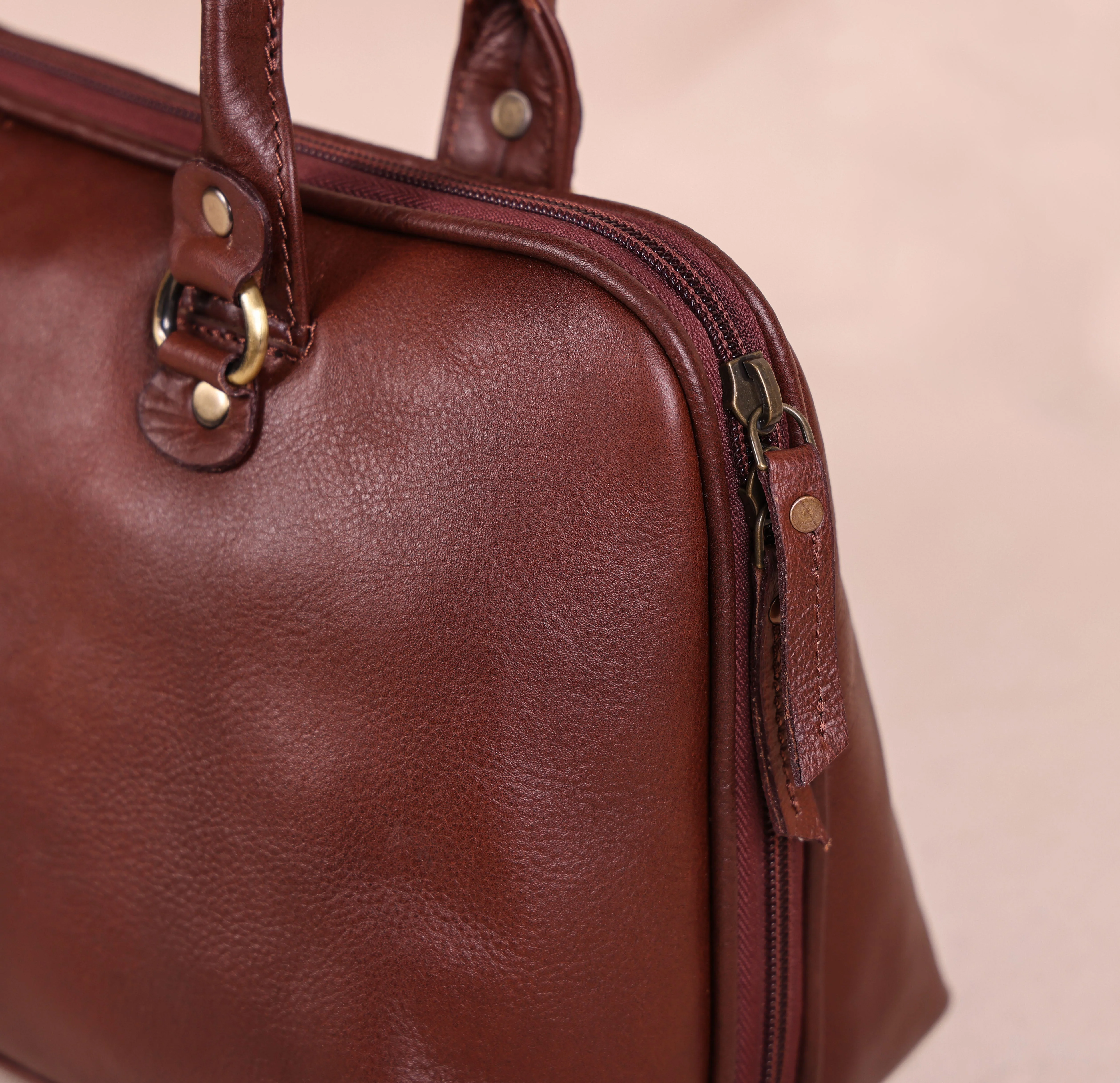 Premium Leather Shoulder Bag with Dual Zip Compartments, Structured Silhouette - Image 6