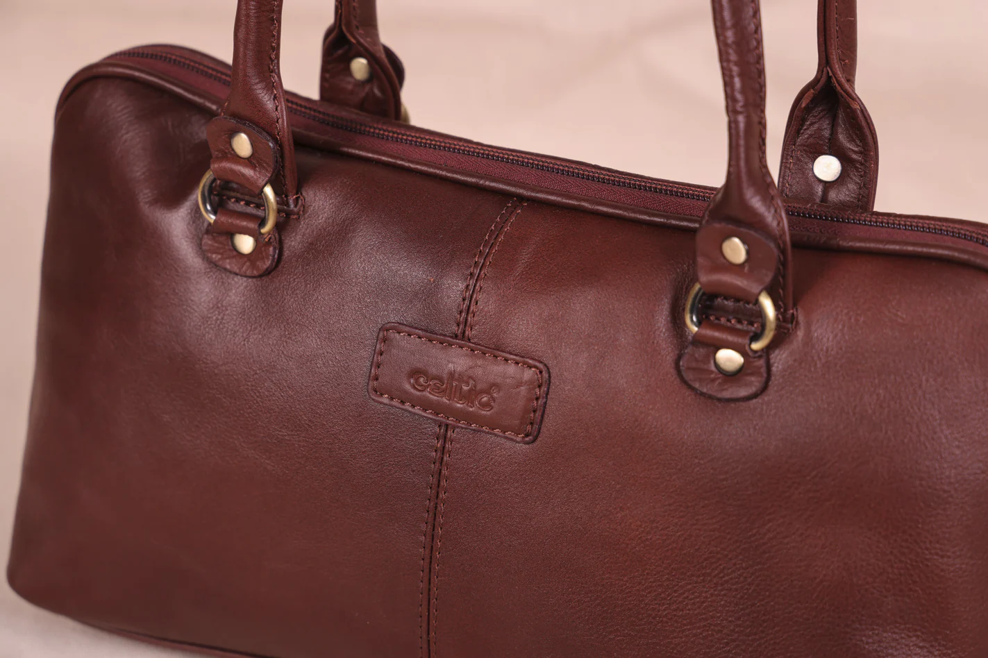 Premium Leather Shoulder Bag with Dual Zip Compartments, Structured Silhouette - Image 7