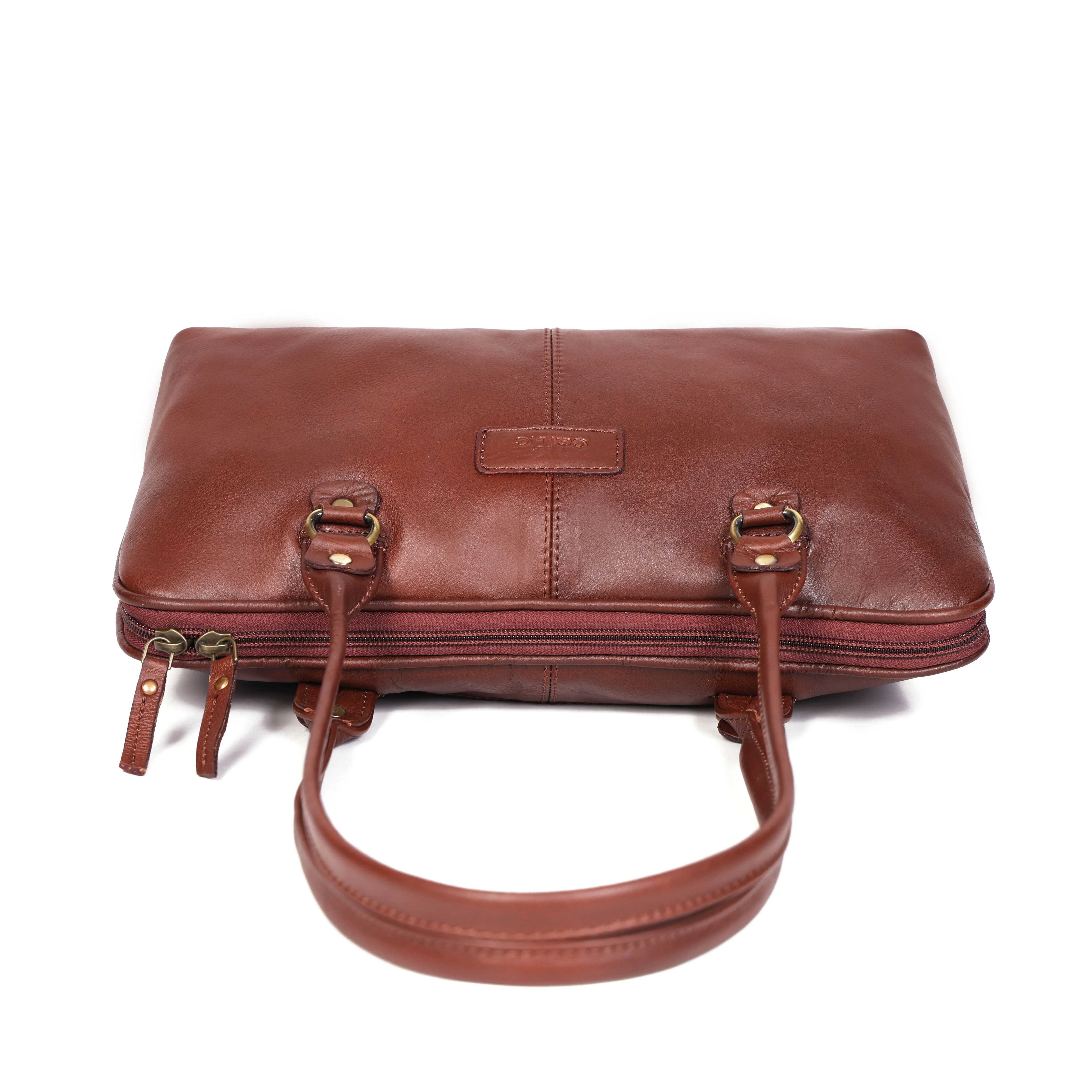 Premium Leather Shoulder Bag with Dual Zip Compartments, Structured Silhouette - Image 8