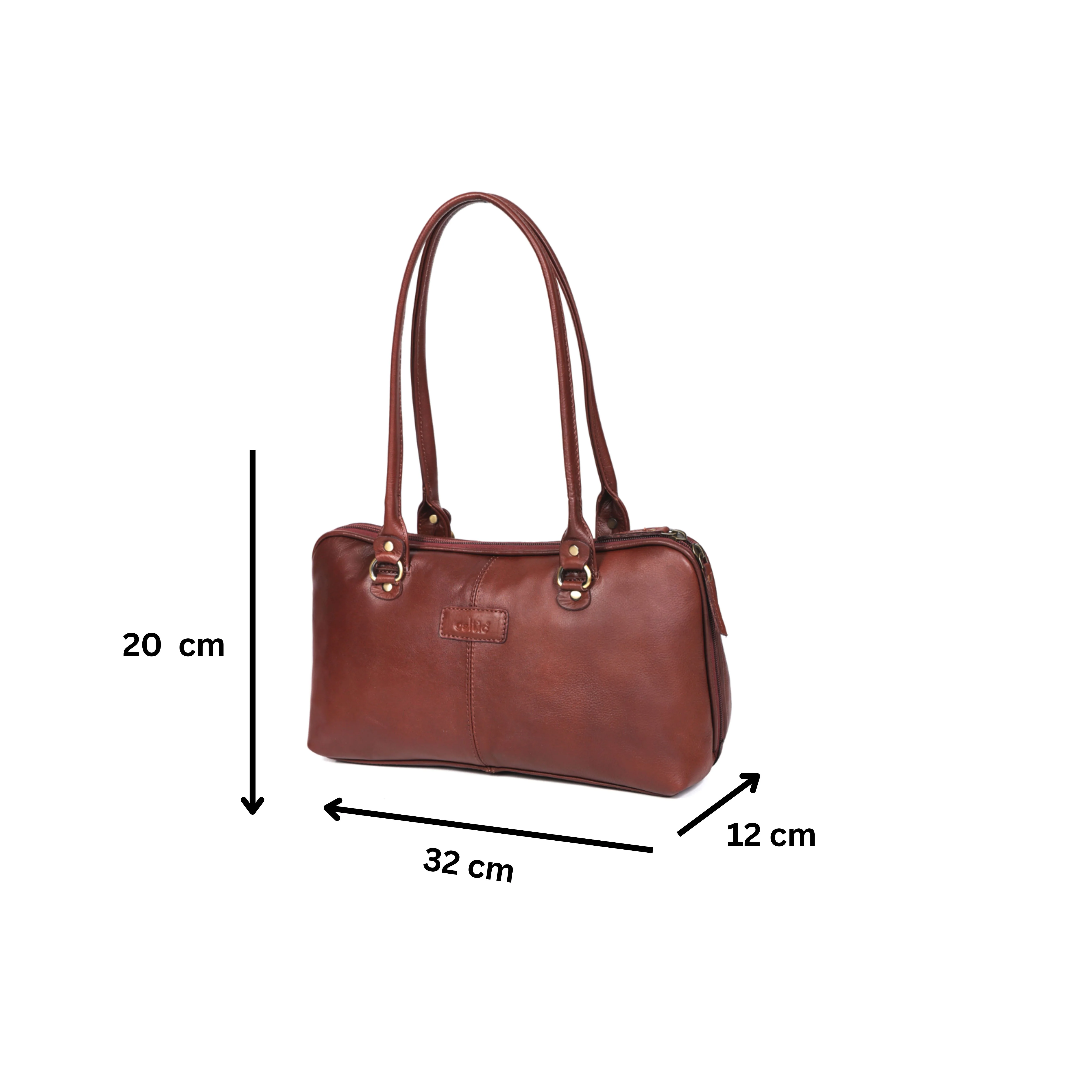 Premium Leather Shoulder Bag with Dual Zip Compartments, Structured Silhouette - Image 9