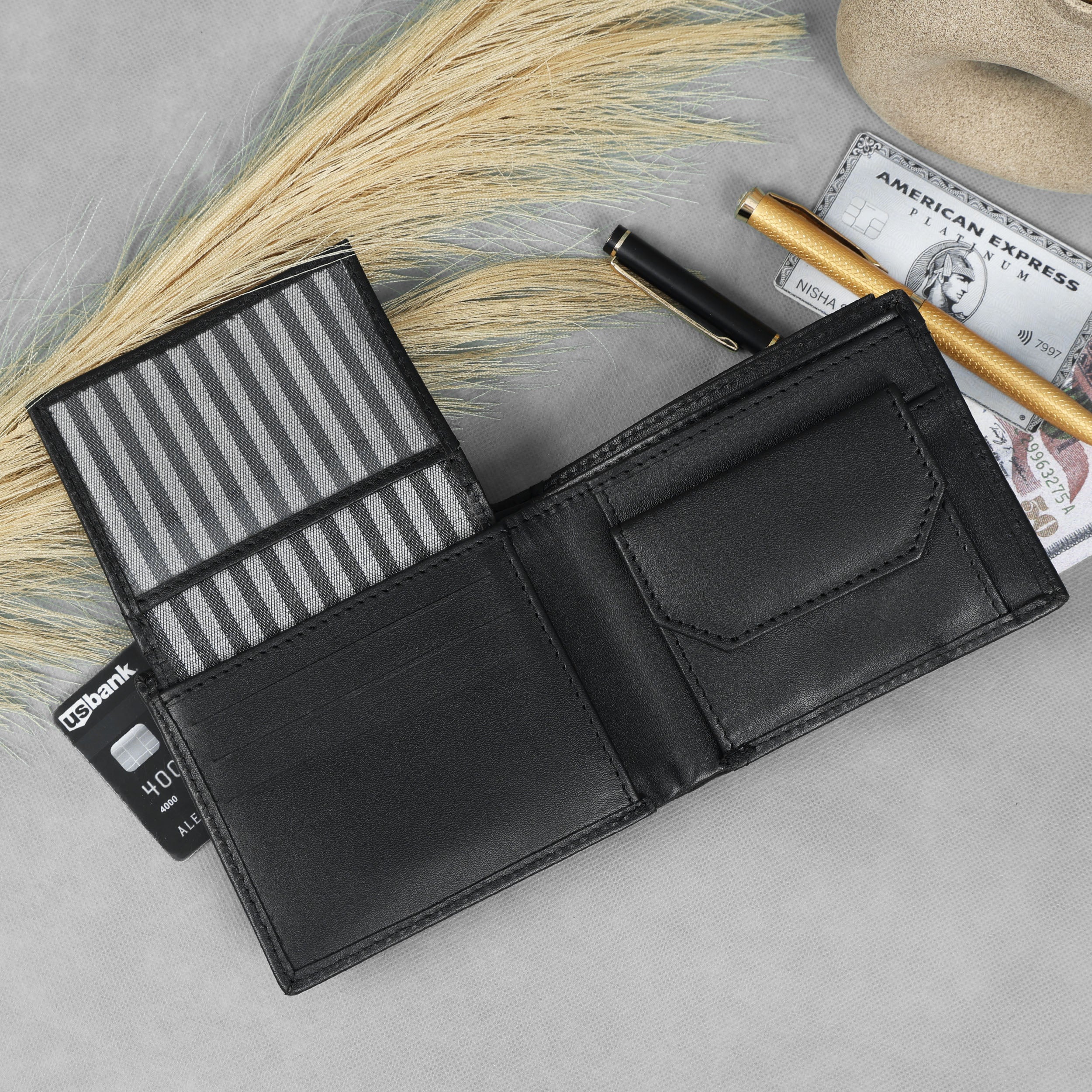 Men’??????s Black Bi-Fold Wallet with Visible Card Slots Art: LA-1436 - Image 2