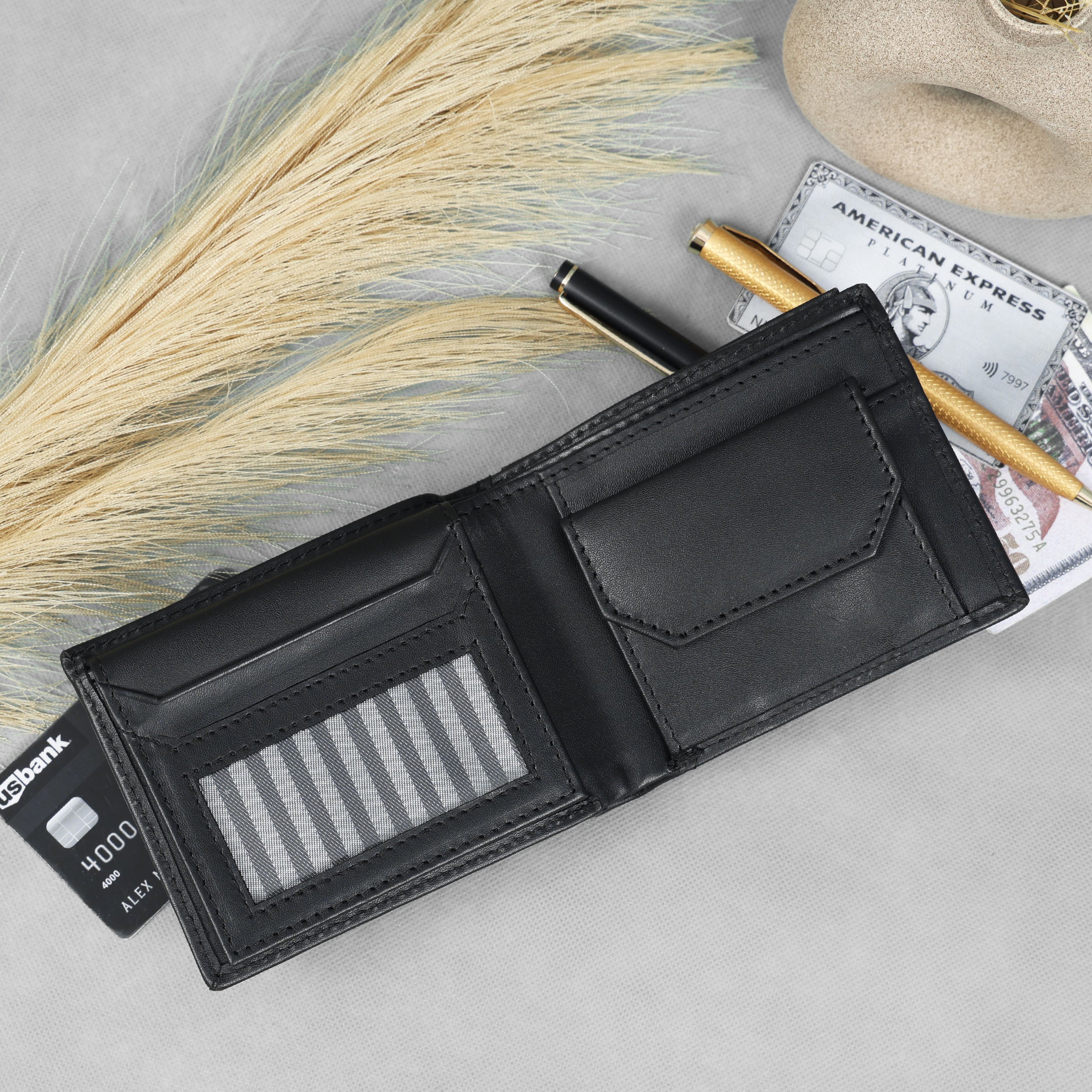 Men’??????s Black Bi-Fold Wallet with Visible Card Slots Art: LA-1436 - Image 3