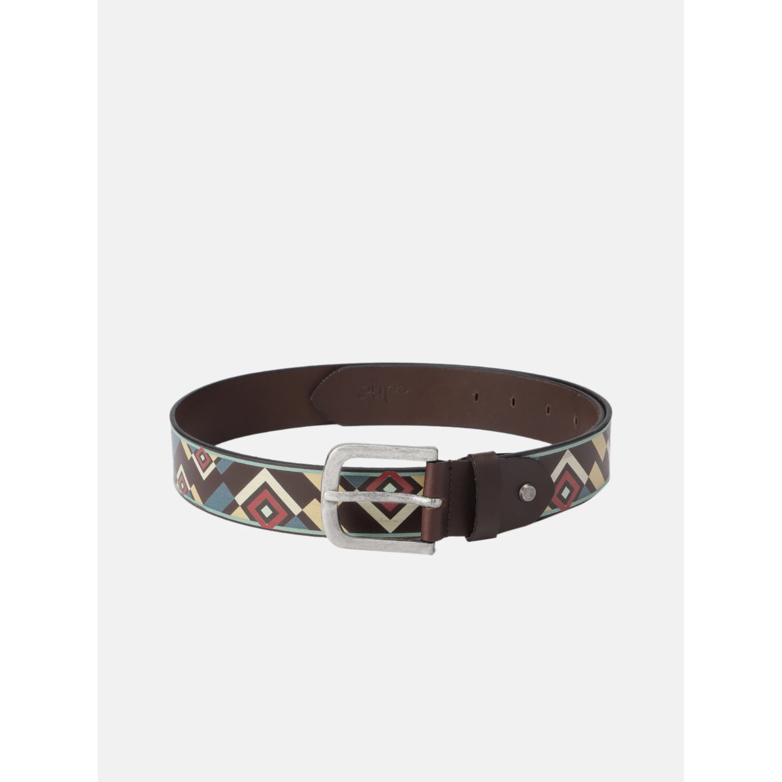 Unisex Handcrafted Patterned Leather Fabric Belt With Vintage Buckle For Casual Wear - Image 2