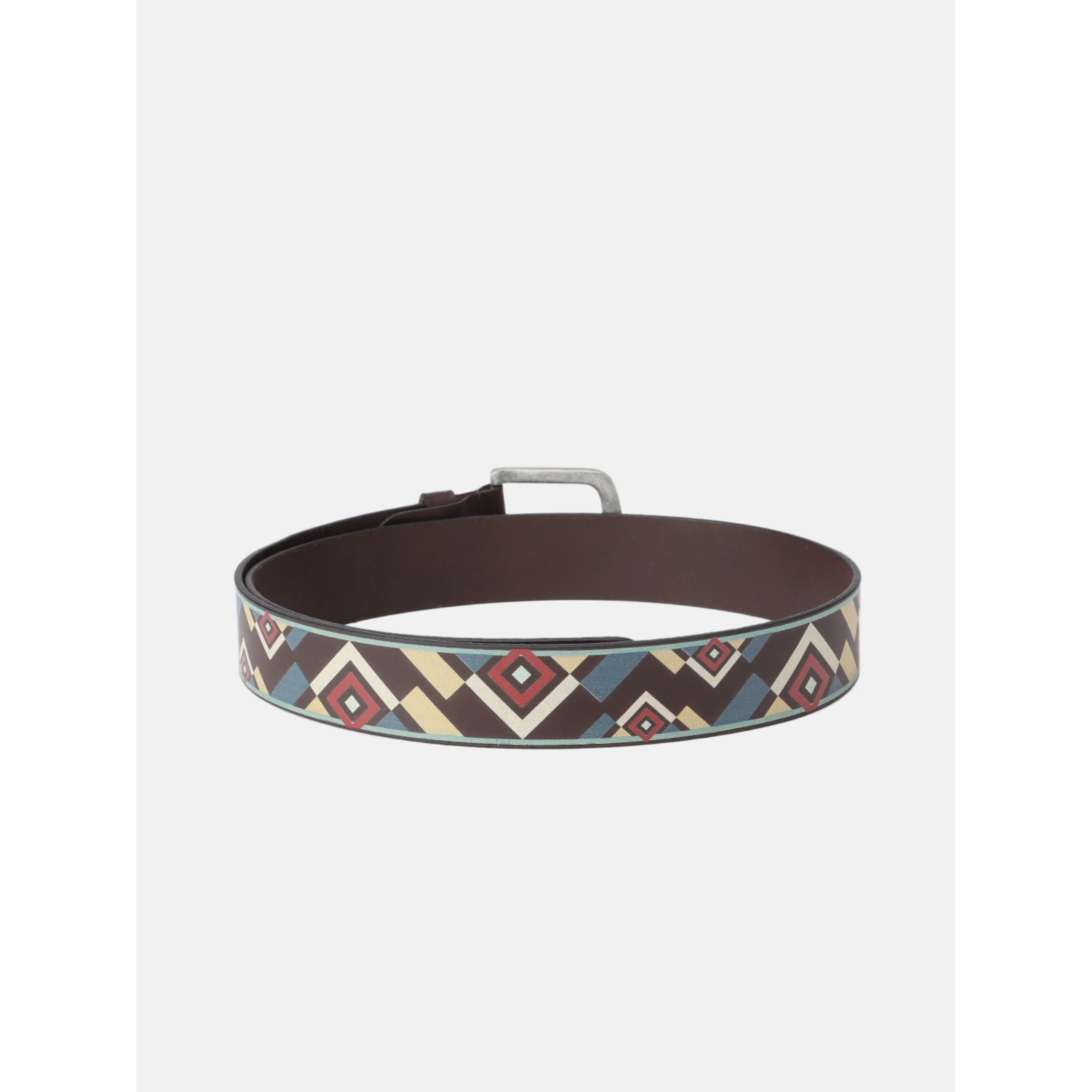 Unisex Handcrafted Patterned Leather Fabric Belt With Vintage Buckle For Casual Wear - Image 3