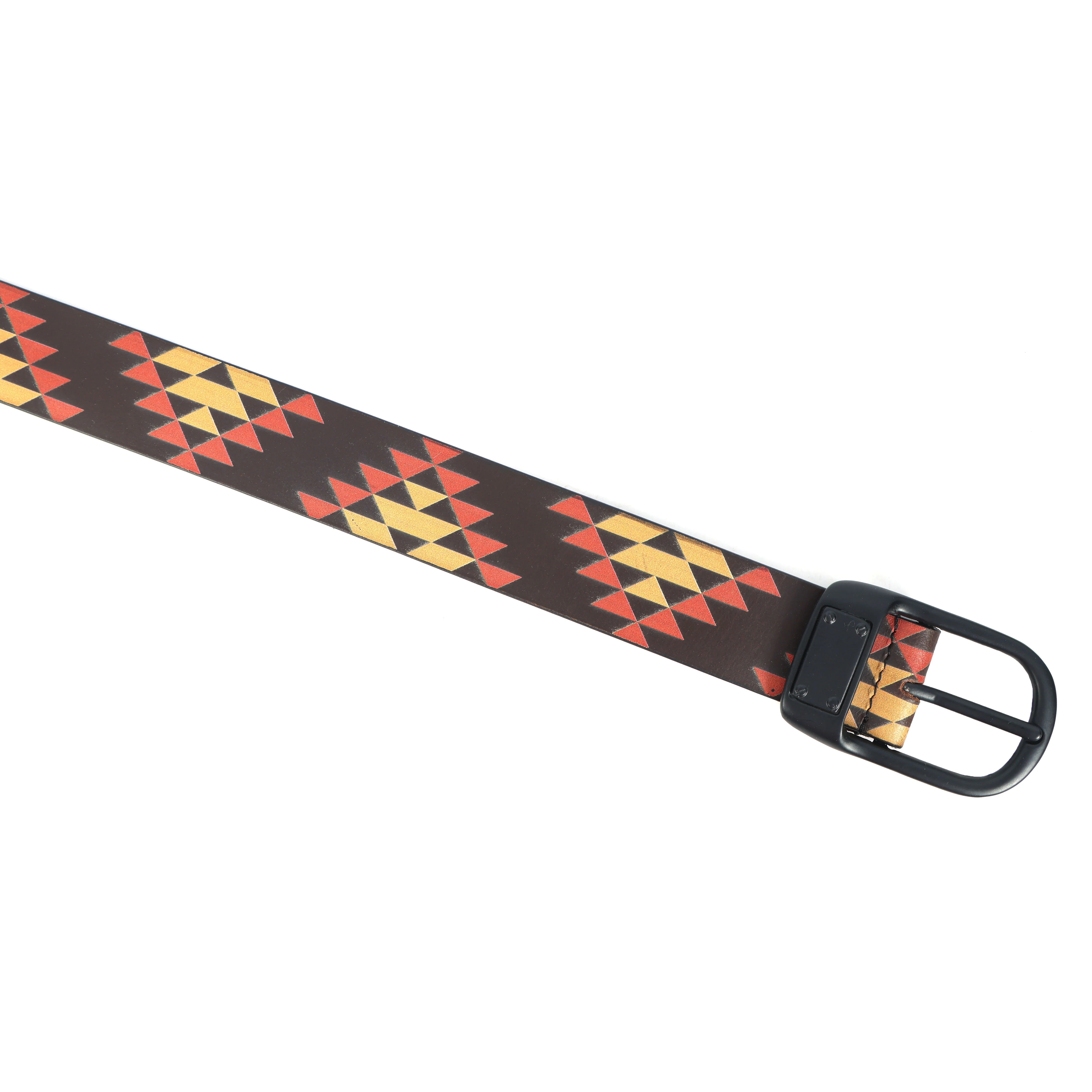 Unisex Geometric Tribal Print Leather Belt With Matte Black Buckle Stylish Casual Wear - Image 3