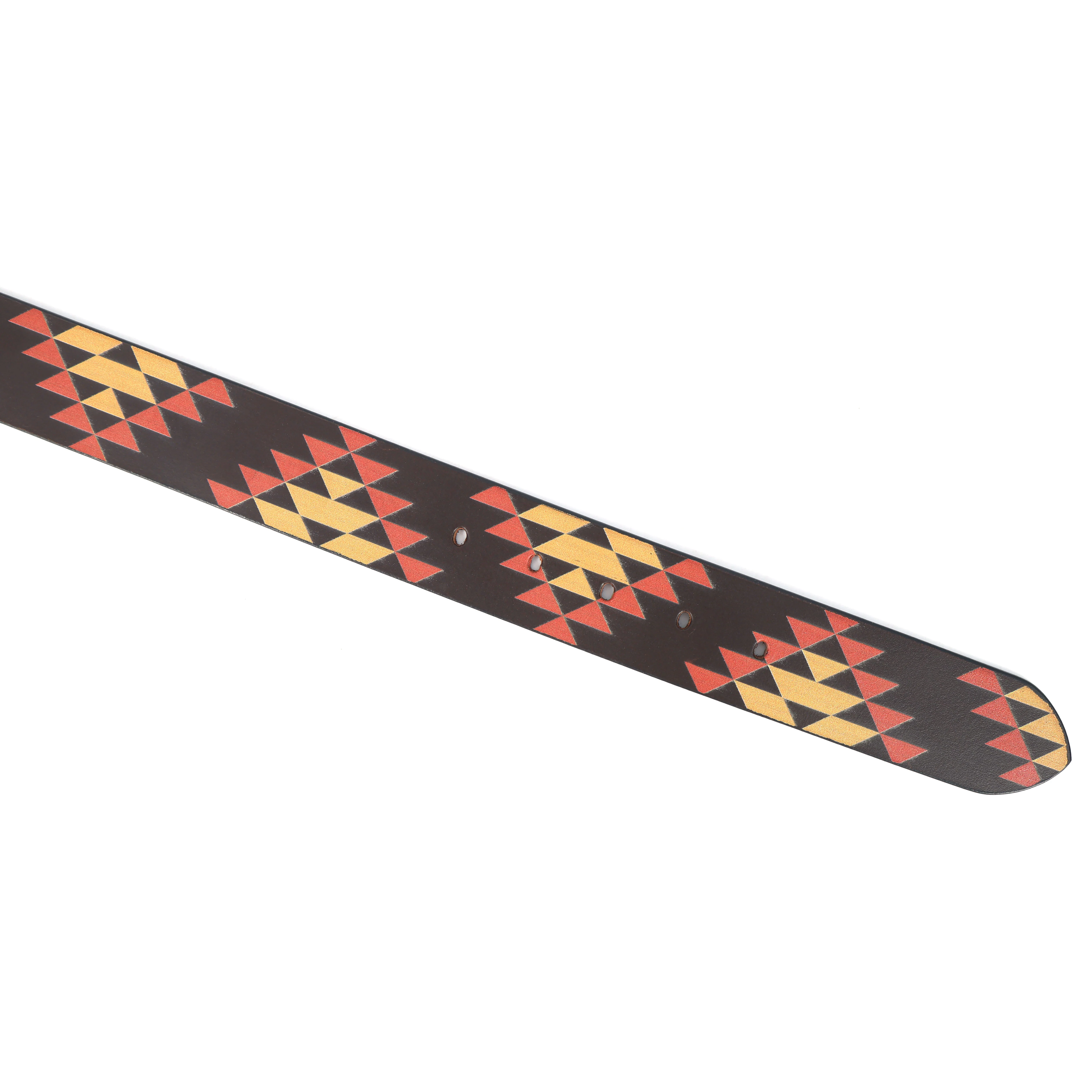 Unisex Geometric Tribal Print Leather Belt With Matte Black Buckle Stylish Casual Wear - Image 4