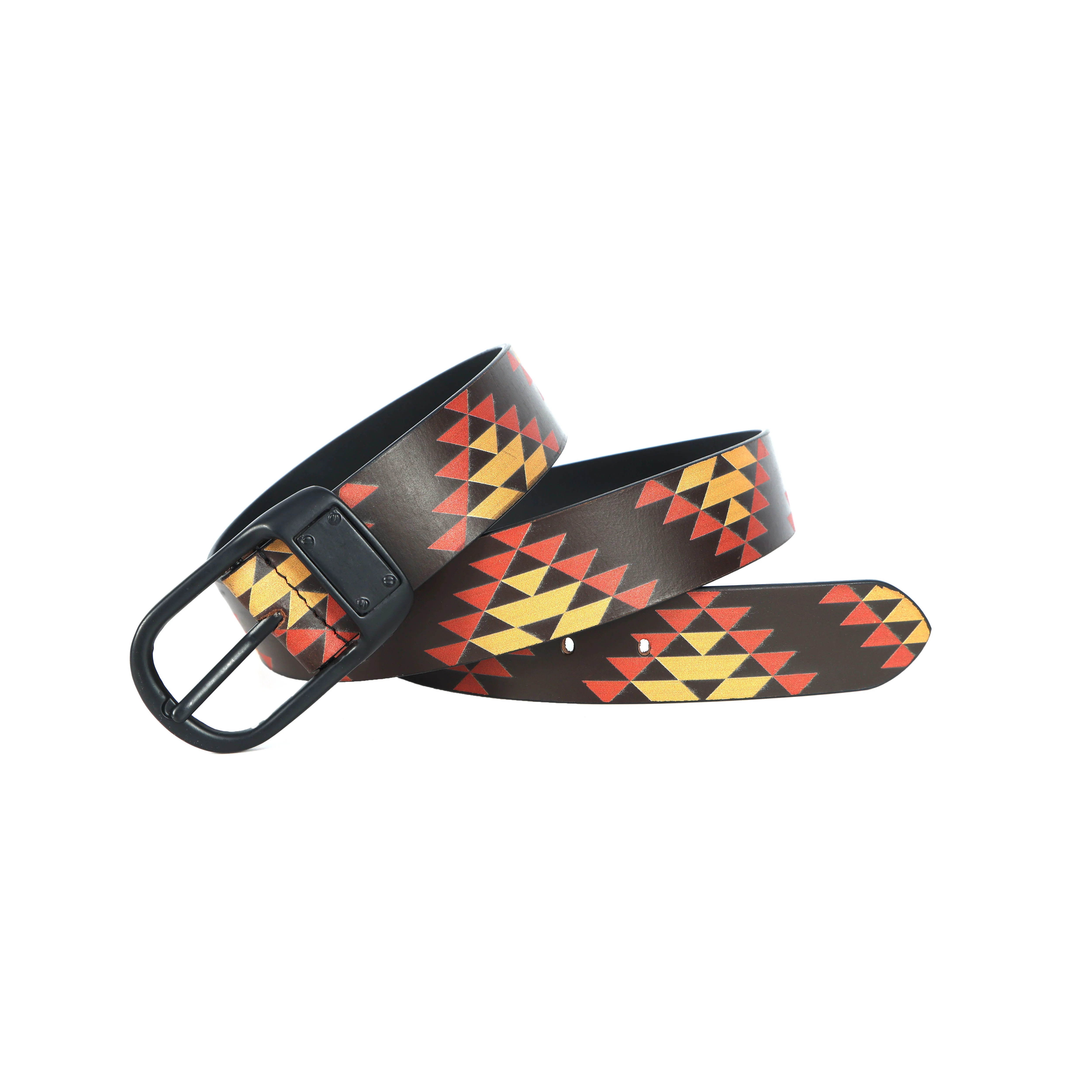 Unisex Geometric Tribal Print Leather Belt With Matte Black Buckle Stylish Casual Wear - Image 6