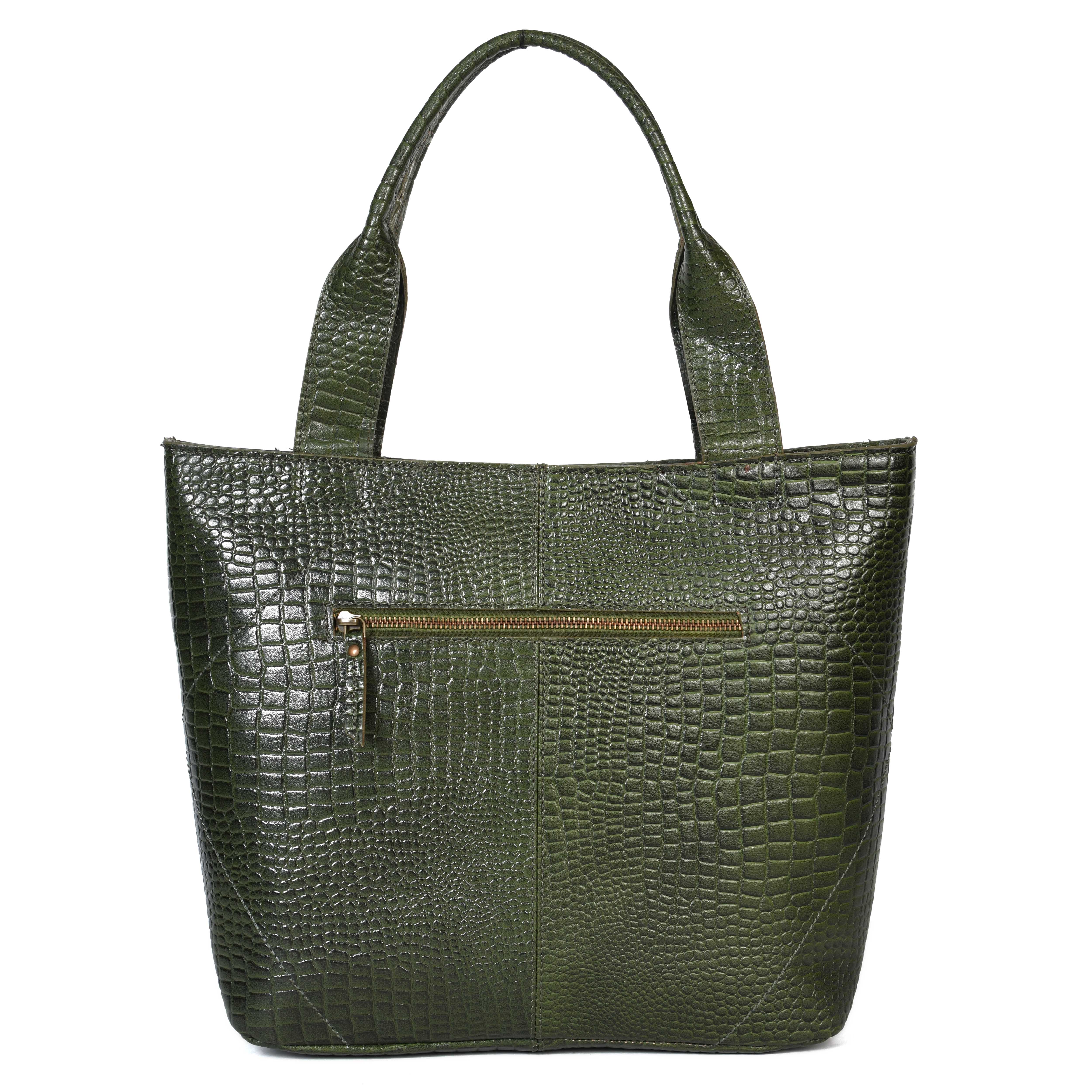 Croc-Texture Leather Tote Bag with Spacious Interior and Dual Shoulder Handles - Image 12