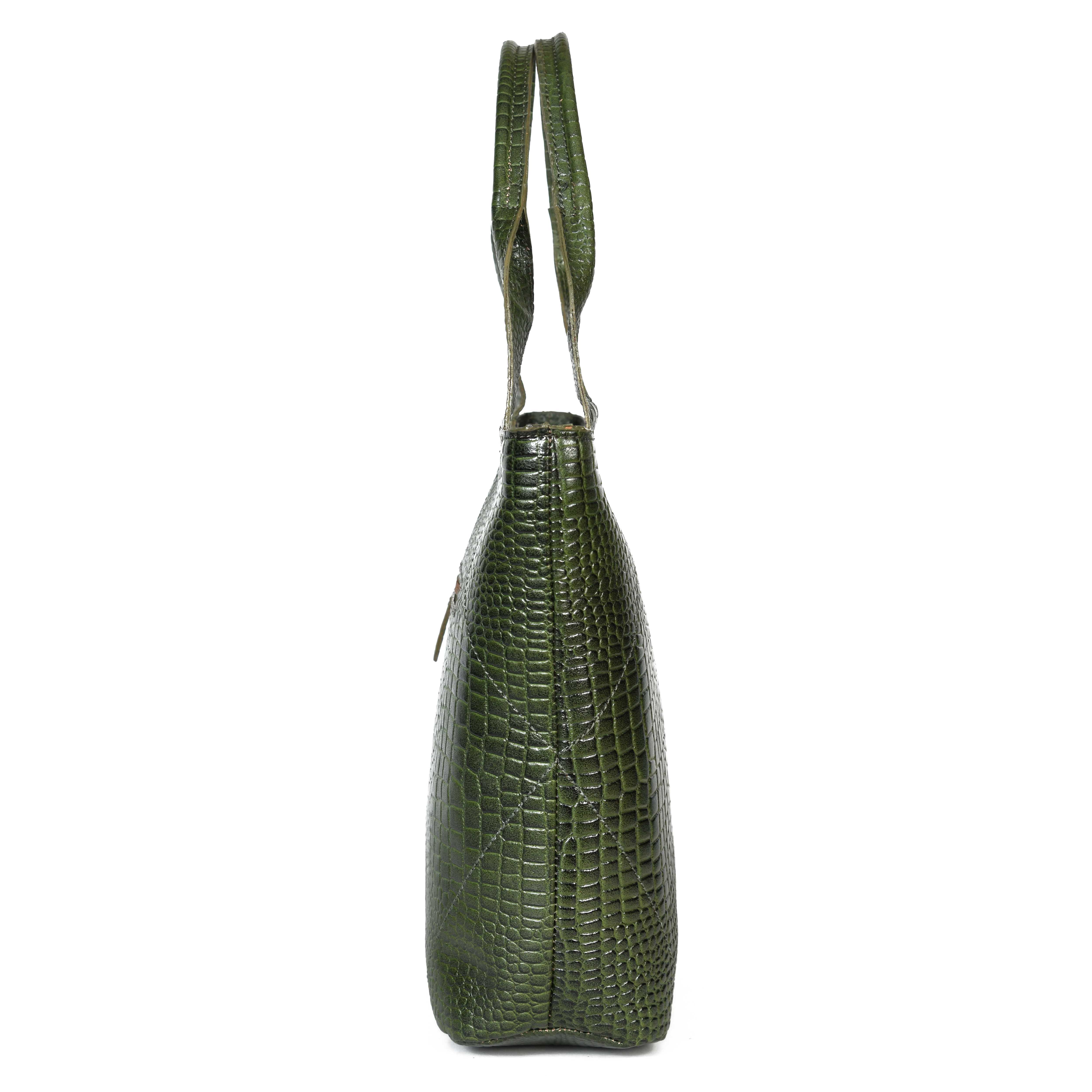 Croc-Texture Leather Tote Bag with Spacious Interior and Dual Shoulder Handles - Image 13
