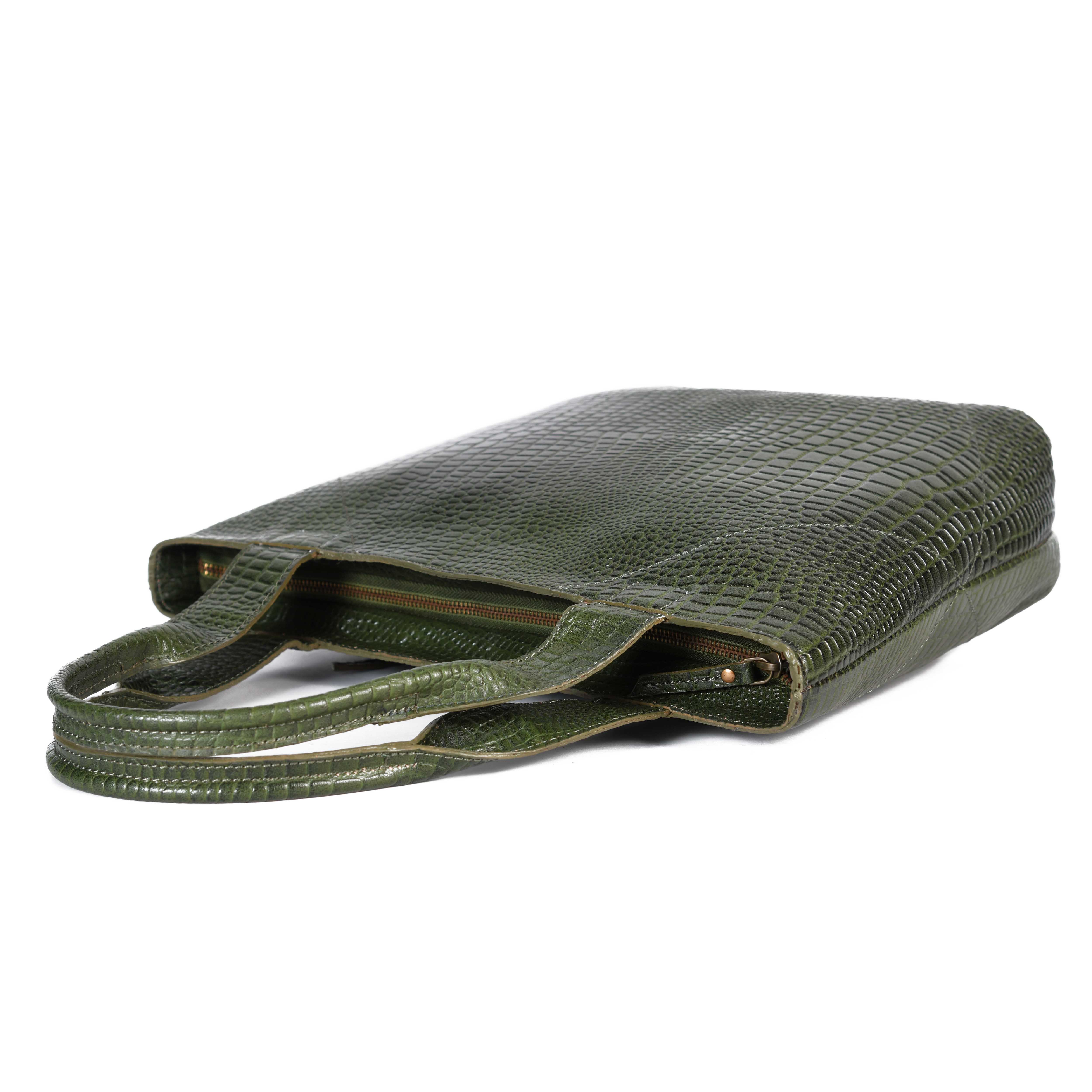Croc-Texture Leather Tote Bag with Spacious Interior and Dual Shoulder Handles - Image 14