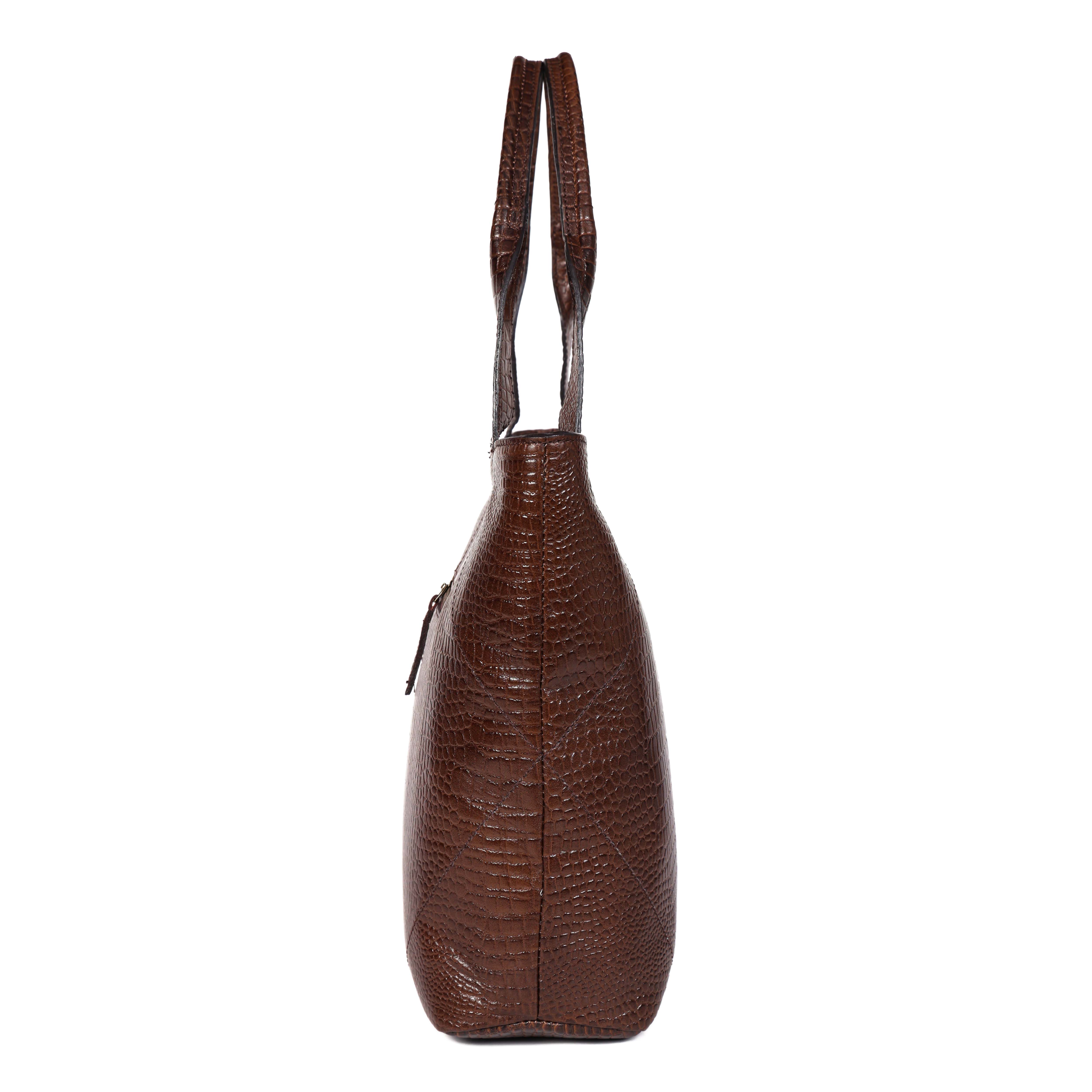 Croc-Texture Leather Tote Bag with Spacious Interior and Dual Shoulder Handles - Image 20