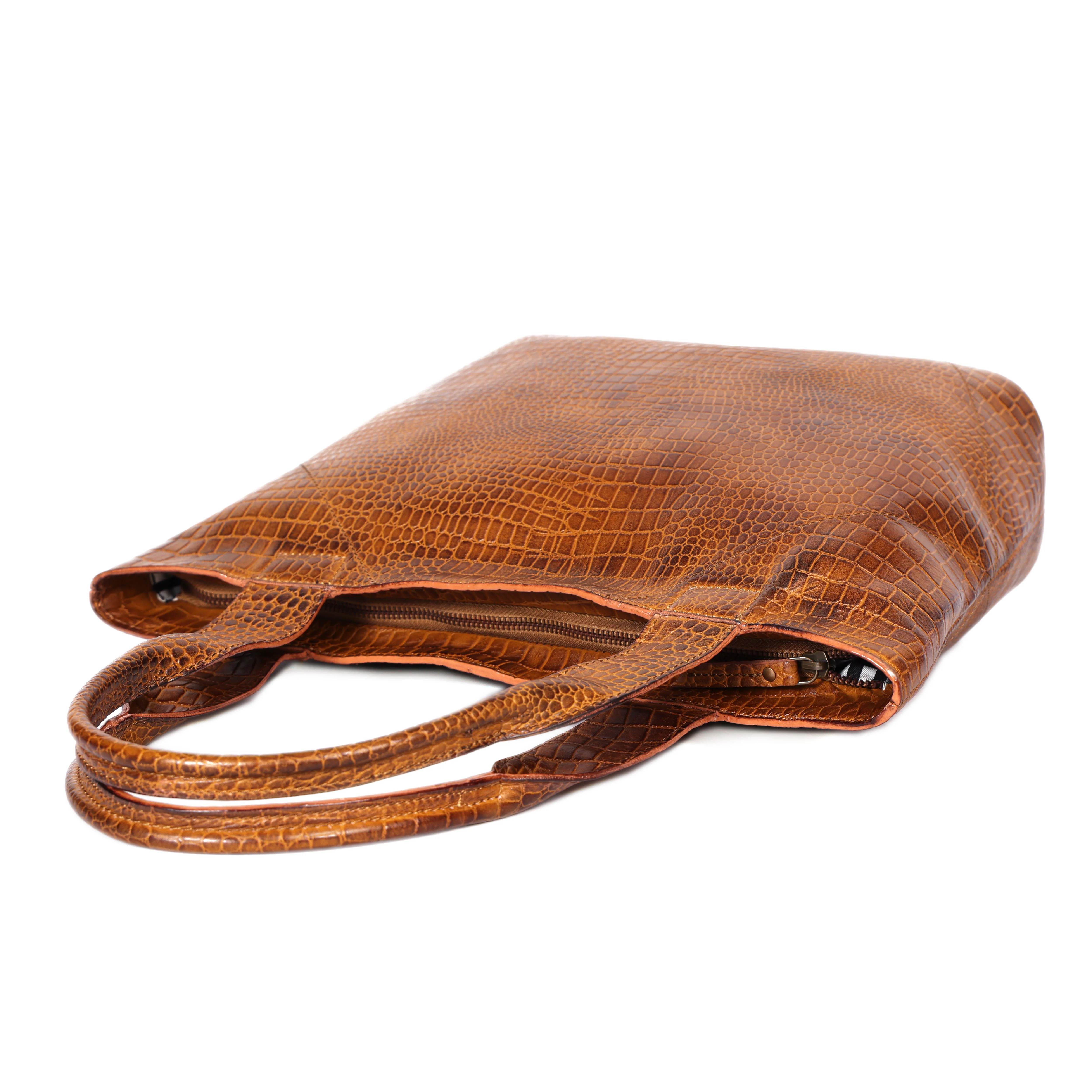 Croc-Texture Leather Tote Bag with Spacious Interior and Dual Shoulder Handles - Image 30