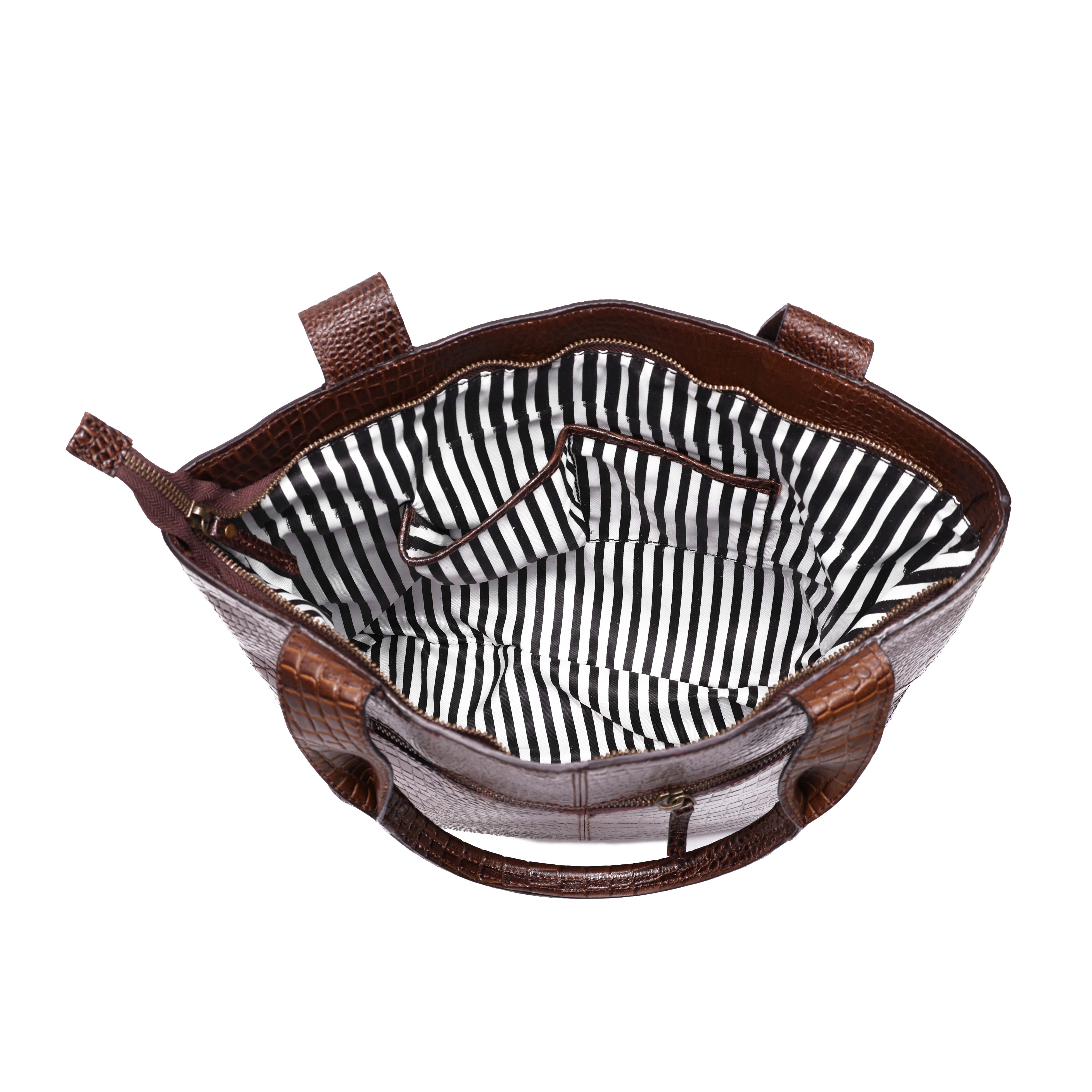 Croc-Texture Leather Tote Bag with Spacious Interior and Dual Shoulder Handles - Image 32