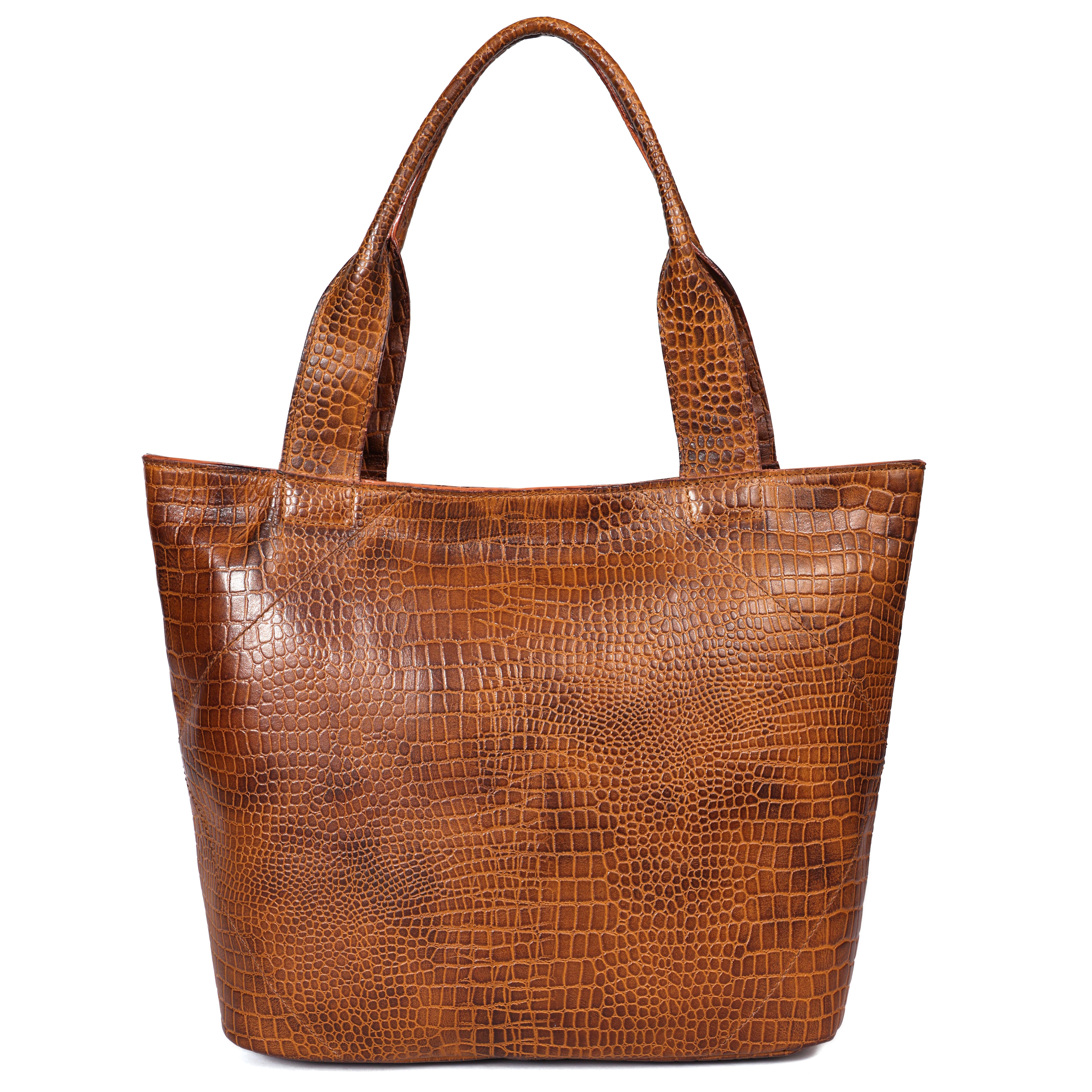 Croc-Texture Leather Tote Bag with Spacious Interior and Dual Shoulder Handles - Image 33