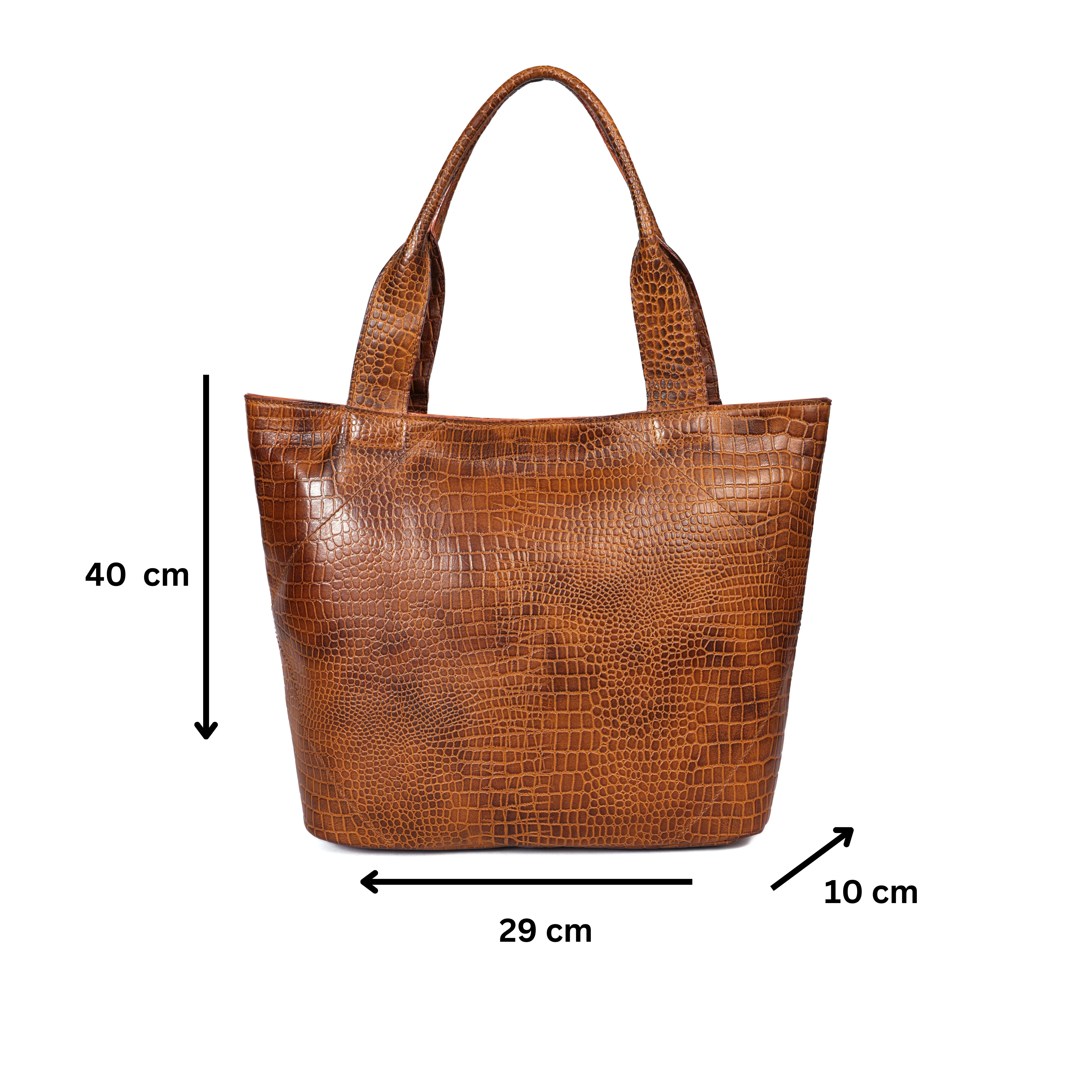 Croc-Texture Leather Tote Bag with Spacious Interior and Dual Shoulder Handles - Image 35