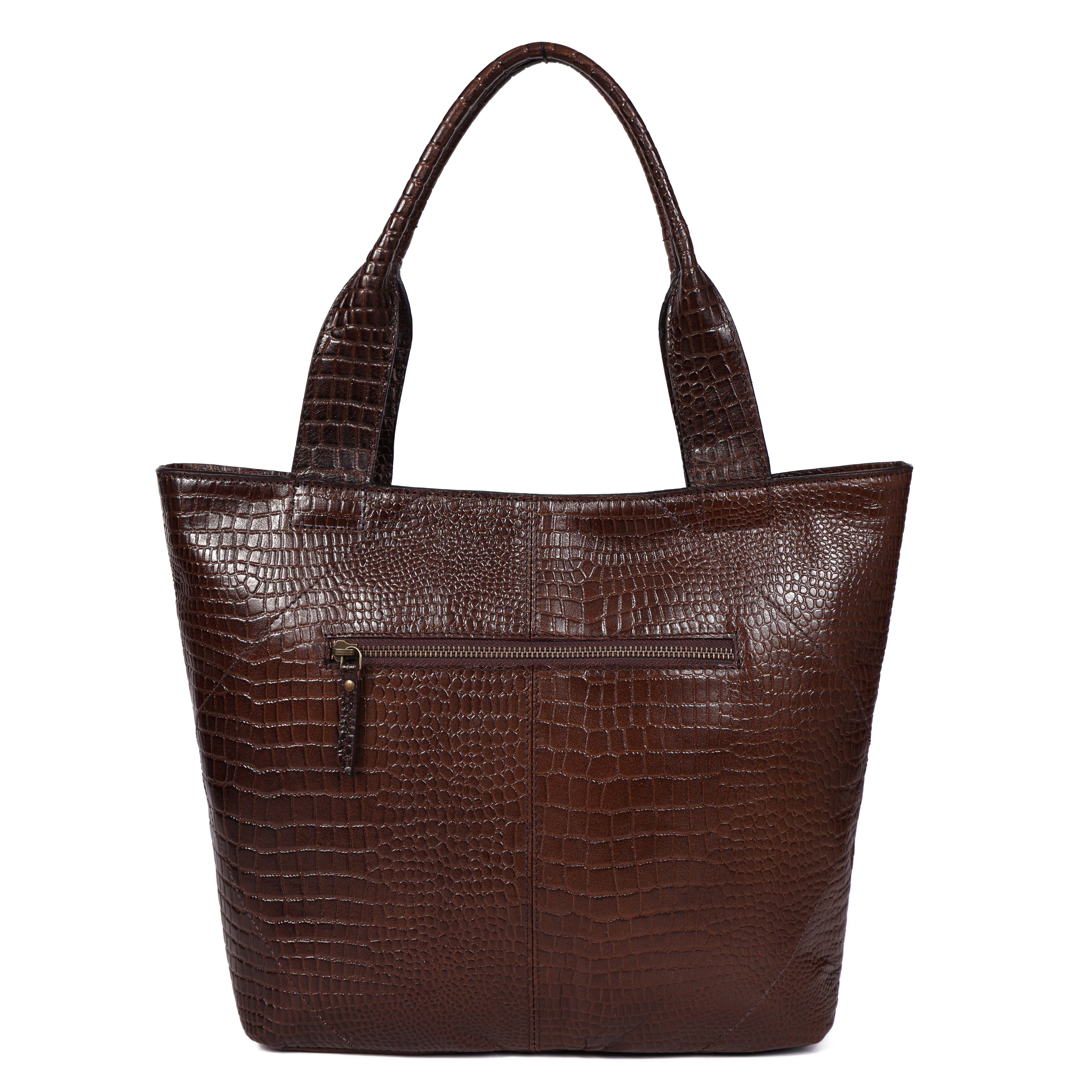 Croc-Texture Leather Tote Bag with Spacious Interior and Dual Shoulder Handles - Image 4