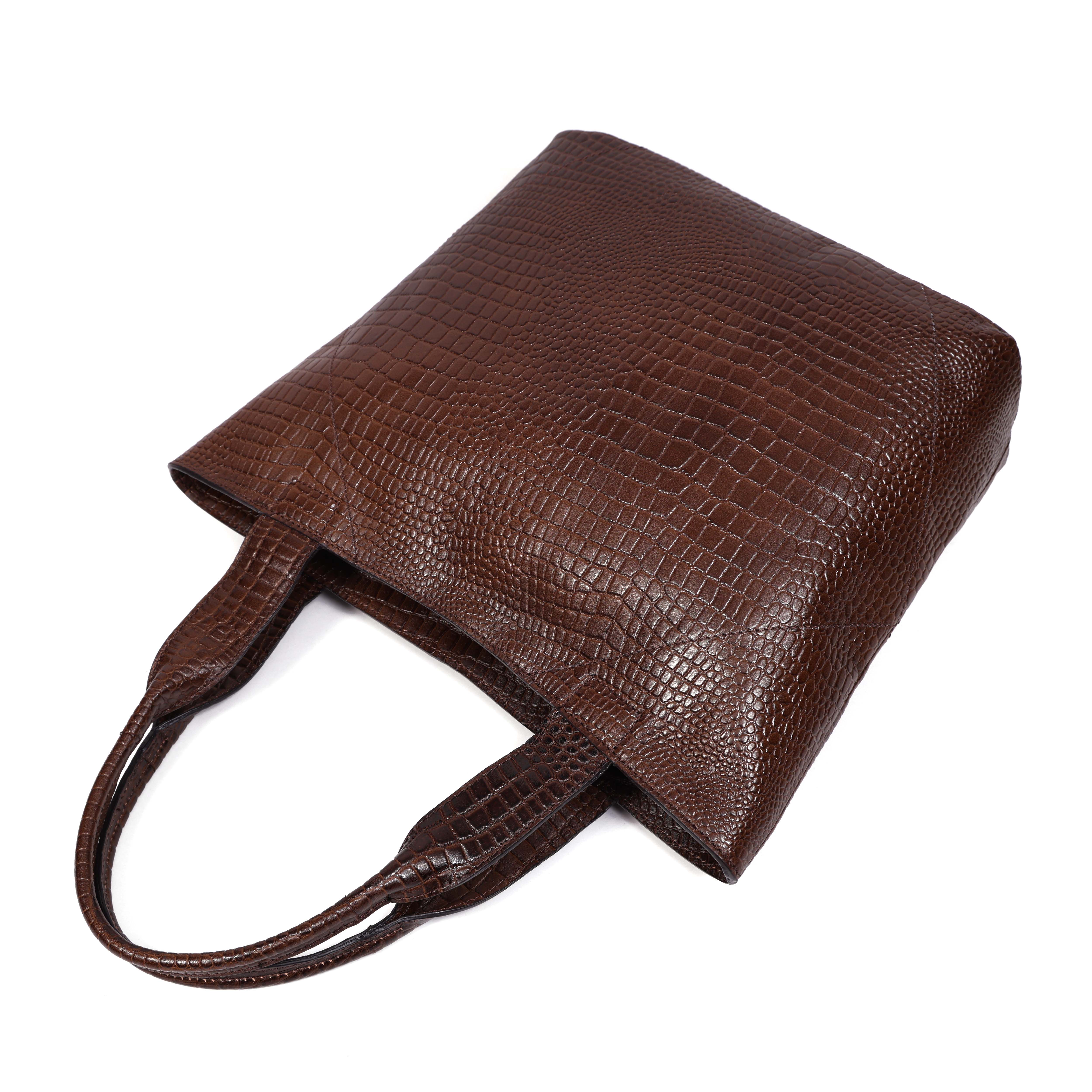 Croc-Texture Leather Tote Bag with Spacious Interior and Dual Shoulder Handles - Image 5