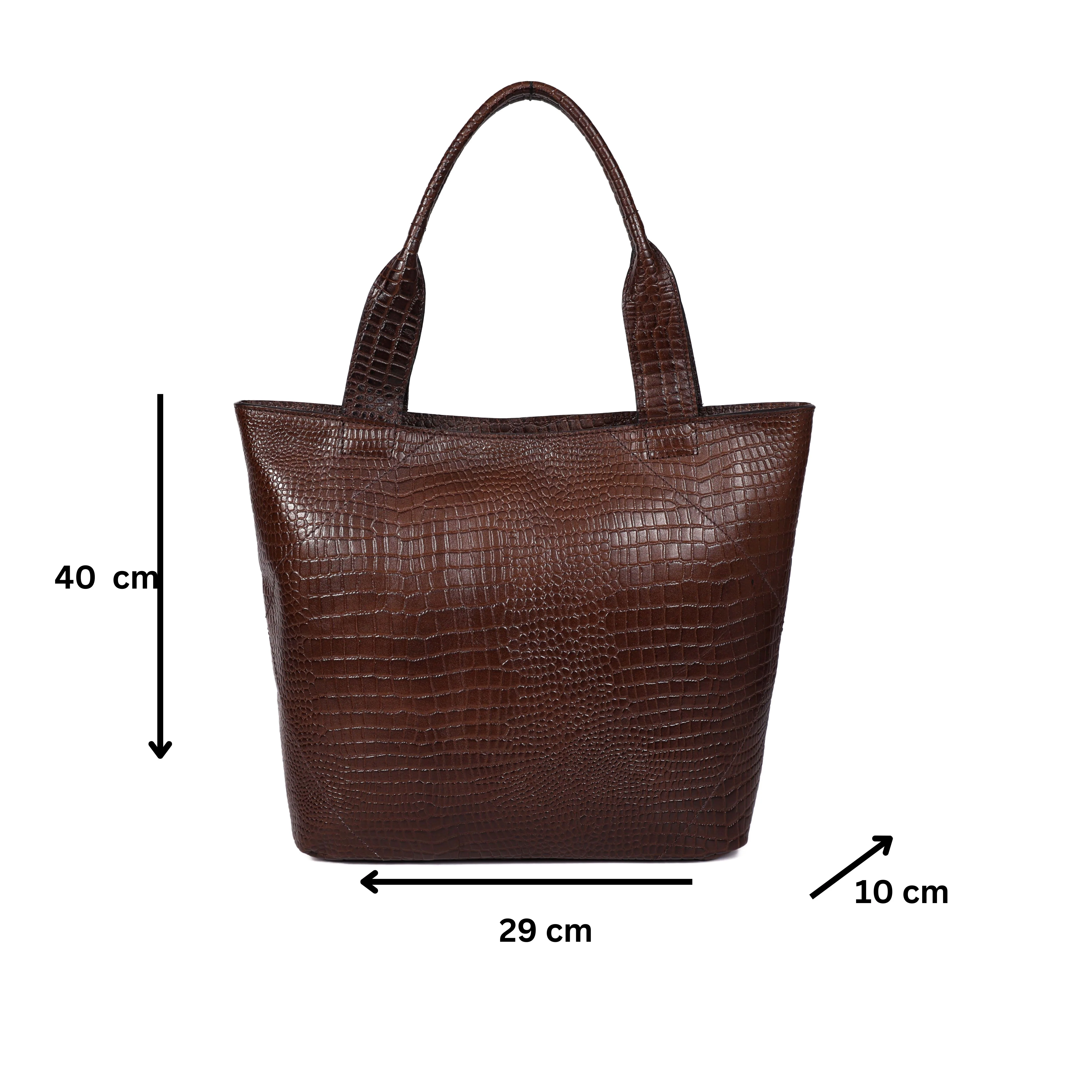 Croc-Texture Leather Tote Bag with Spacious Interior and Dual Shoulder Handles - Image 6