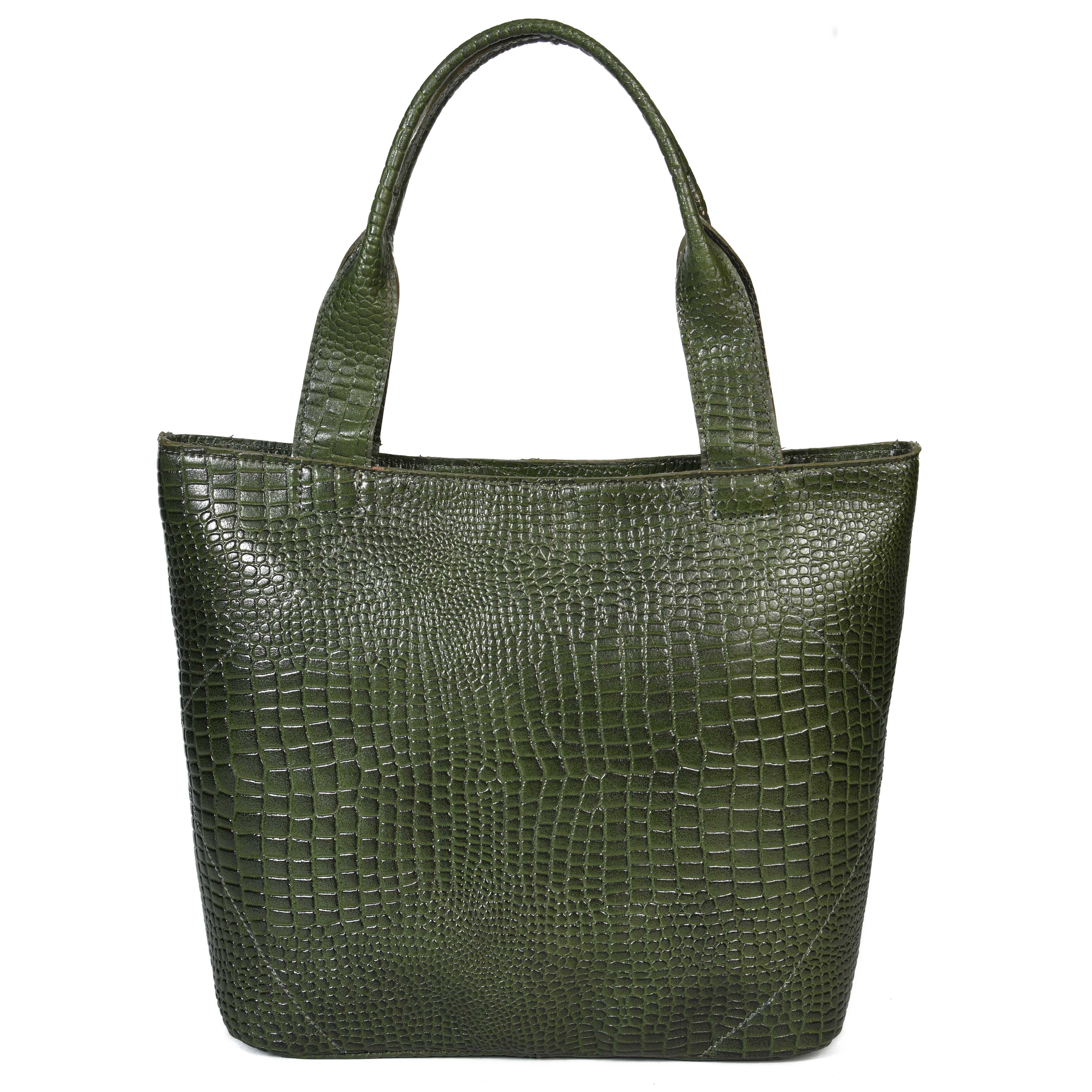 Croc-Texture Leather Tote Bag with Spacious Interior and Dual Shoulder Handles - Image 9