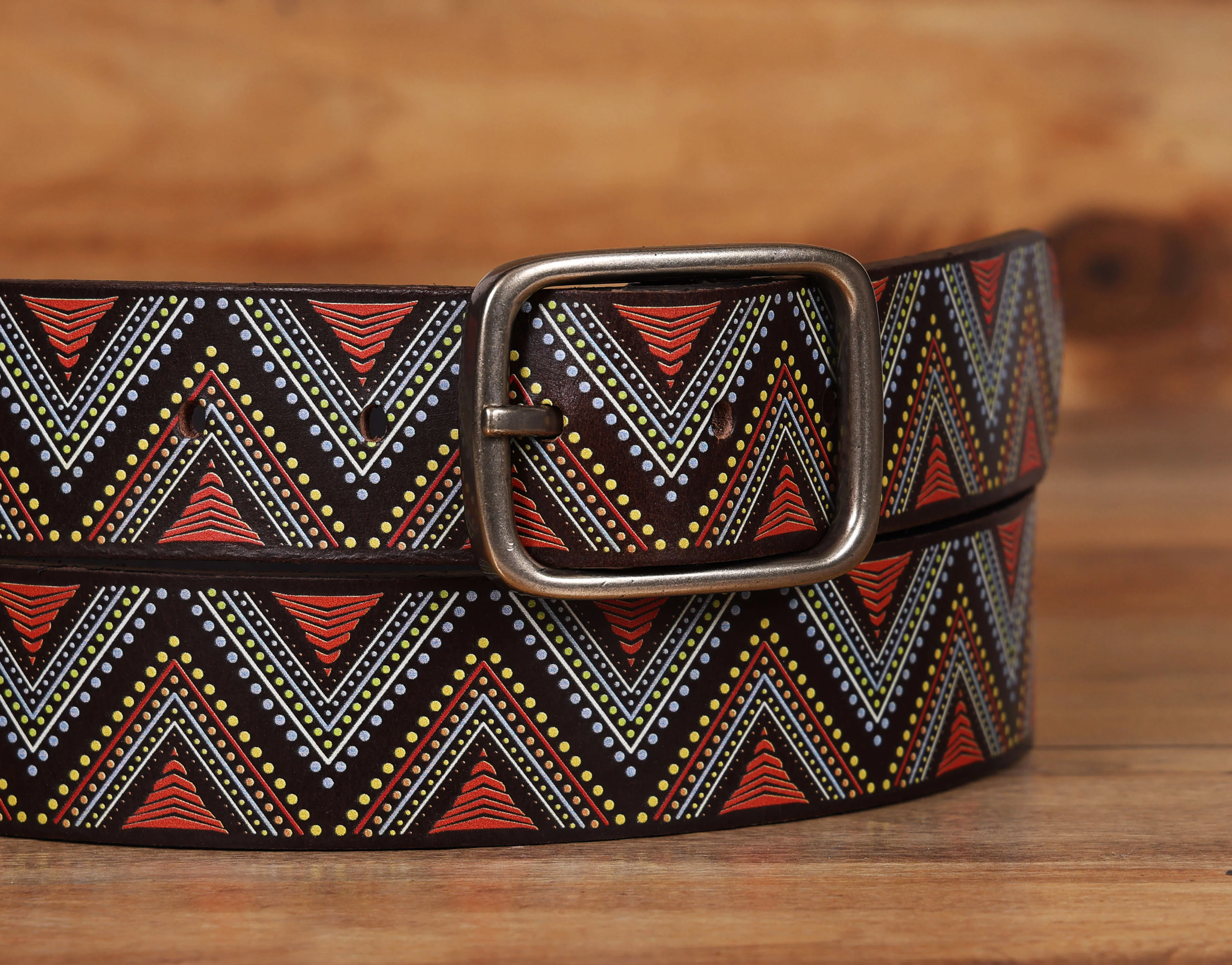Unisex Genuine Leather Tribal Geometric Multicolor Waist Accessory Antique Buckle - Image 3