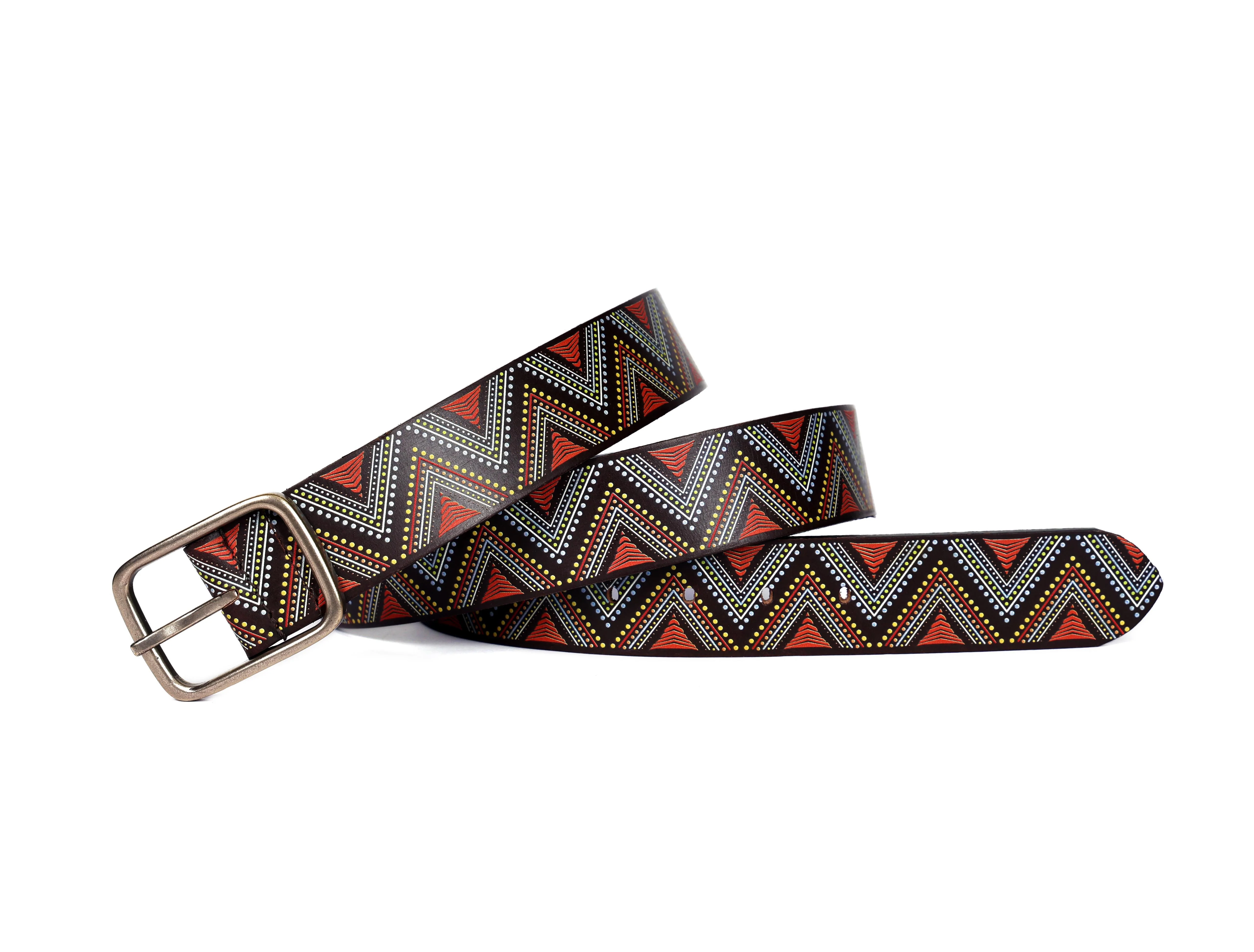 Unisex Genuine Leather Tribal Geometric Multicolor Waist Accessory Antique Buckle - Image 4