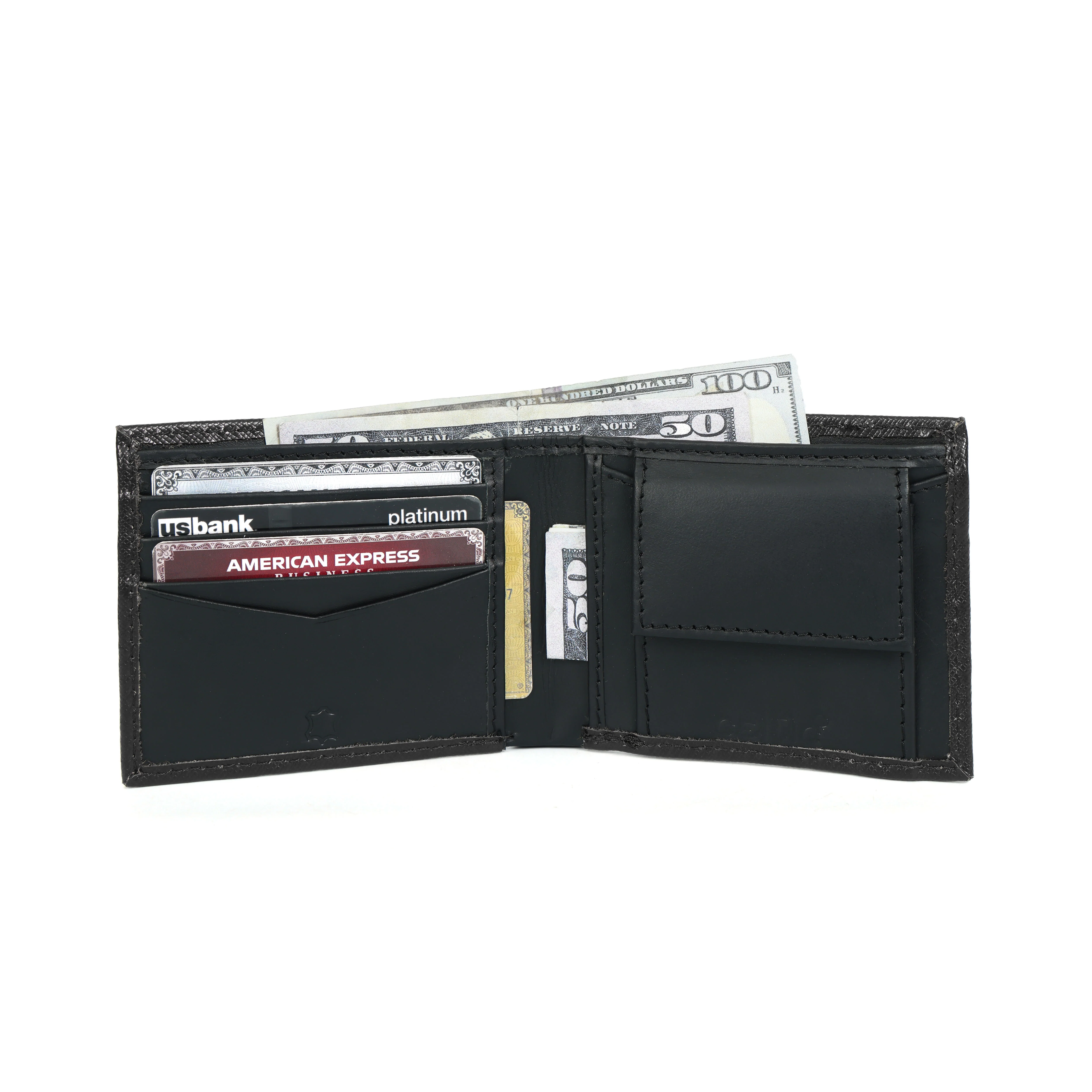 Premium  Genuine Leather Bi-Fold Wallet with Flip ID Window & Coin Pocket - Image 4