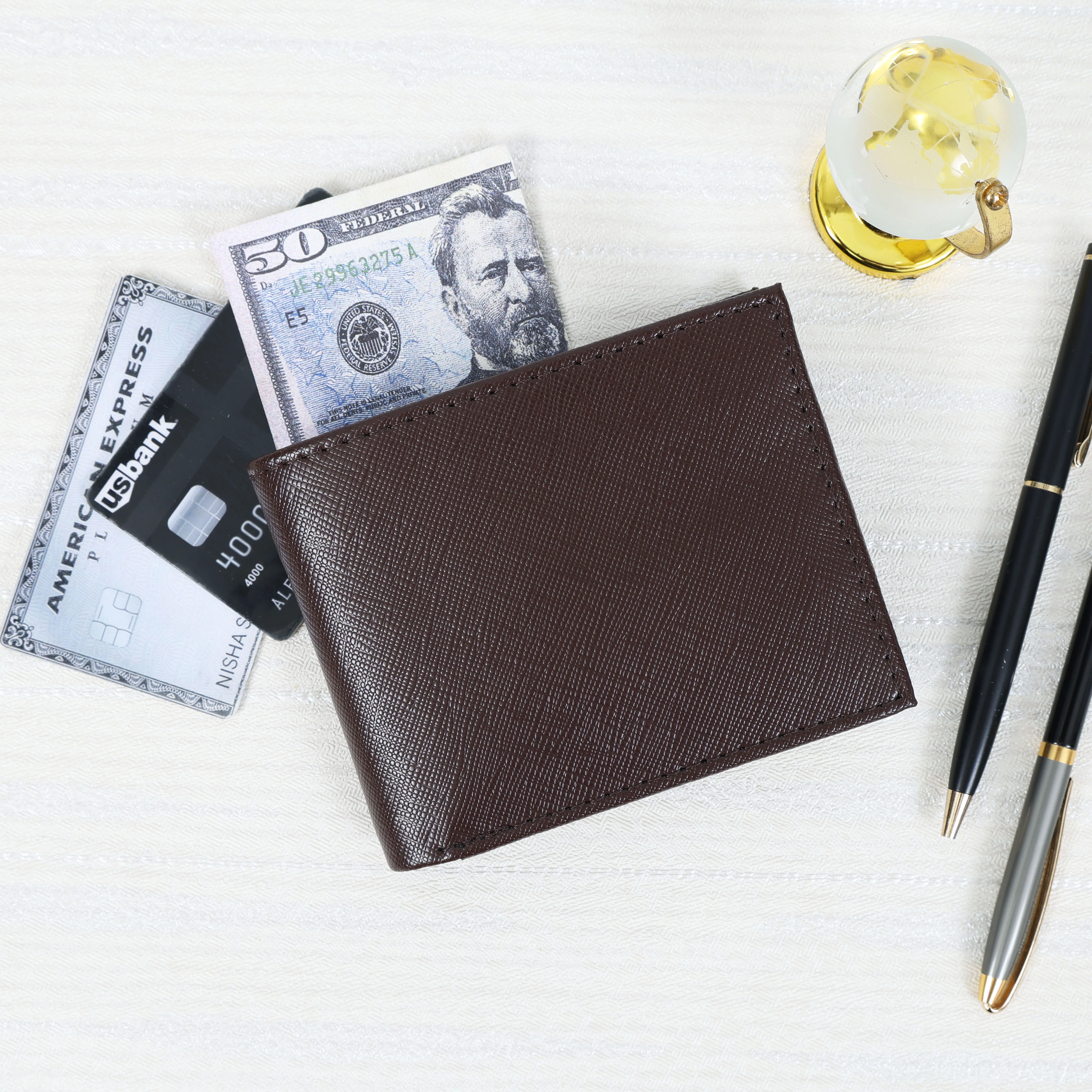 Premium  Genuine Leather Bi-Fold Wallet with Flip ID Window & Coin Pocket - Image 9