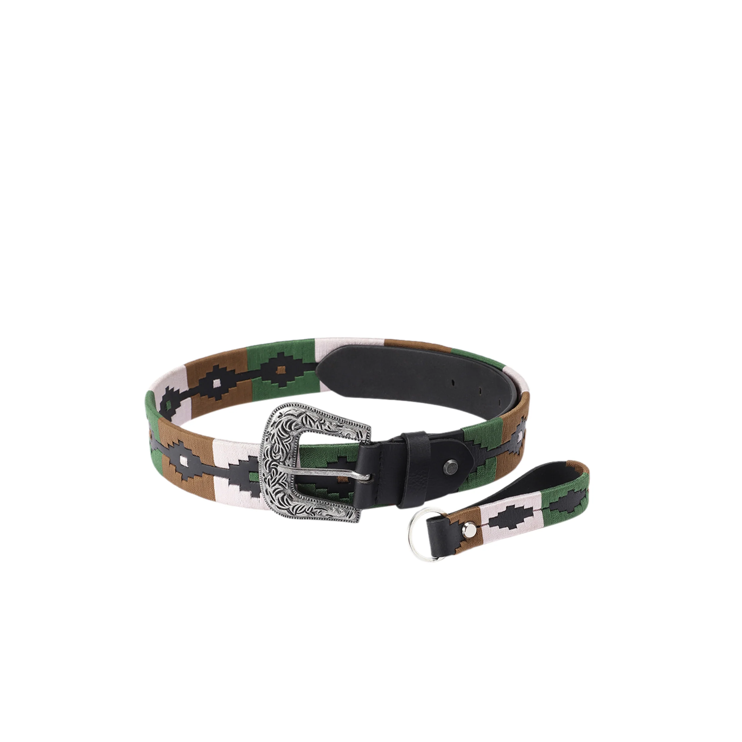 Unisex Handcrafted Leather Belt With Woven Aztec Pattern Antique Buckle For Men - Image 2