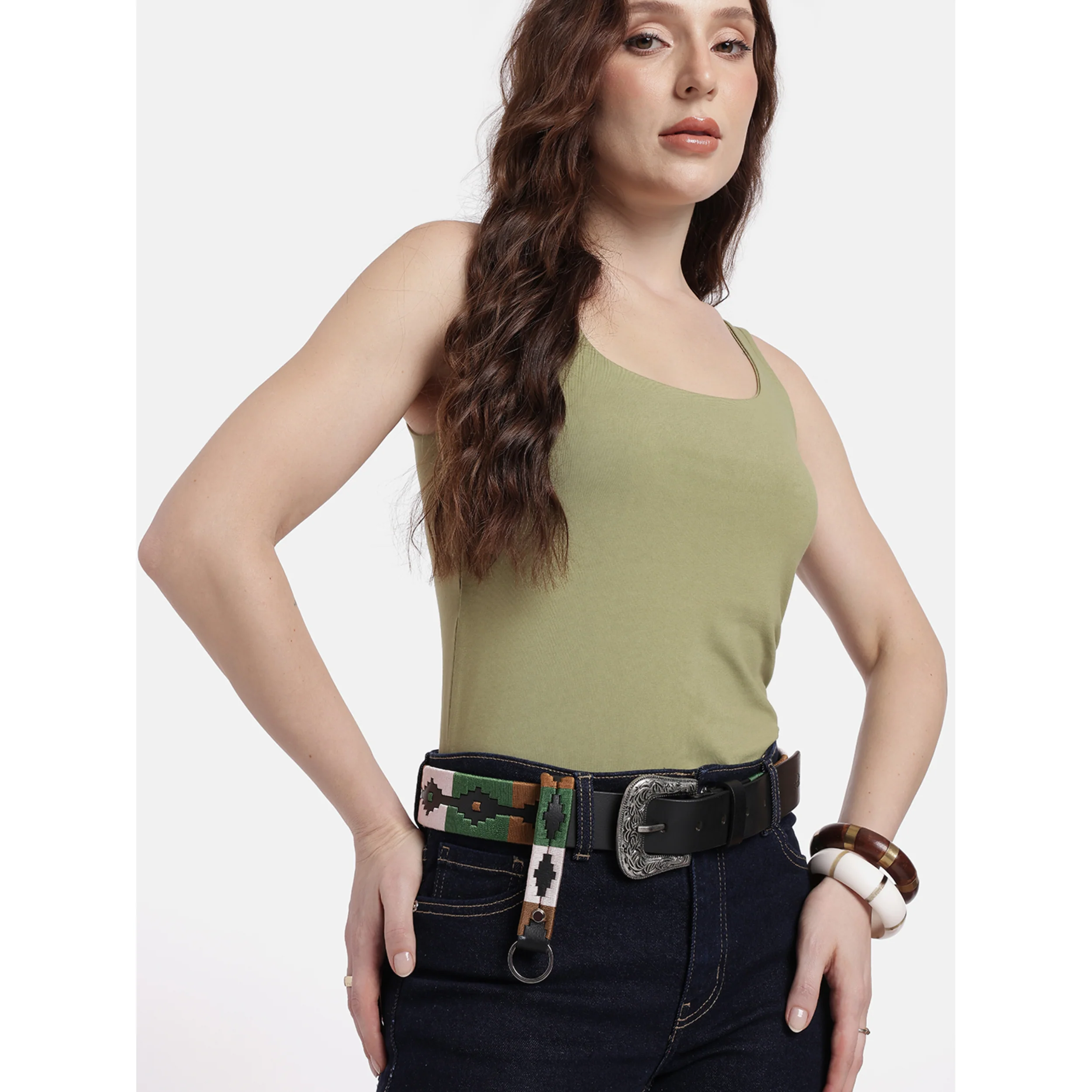 Unisex Handcrafted Leather Belt With Woven Aztec Pattern Antique Buckle For Men - Image 3