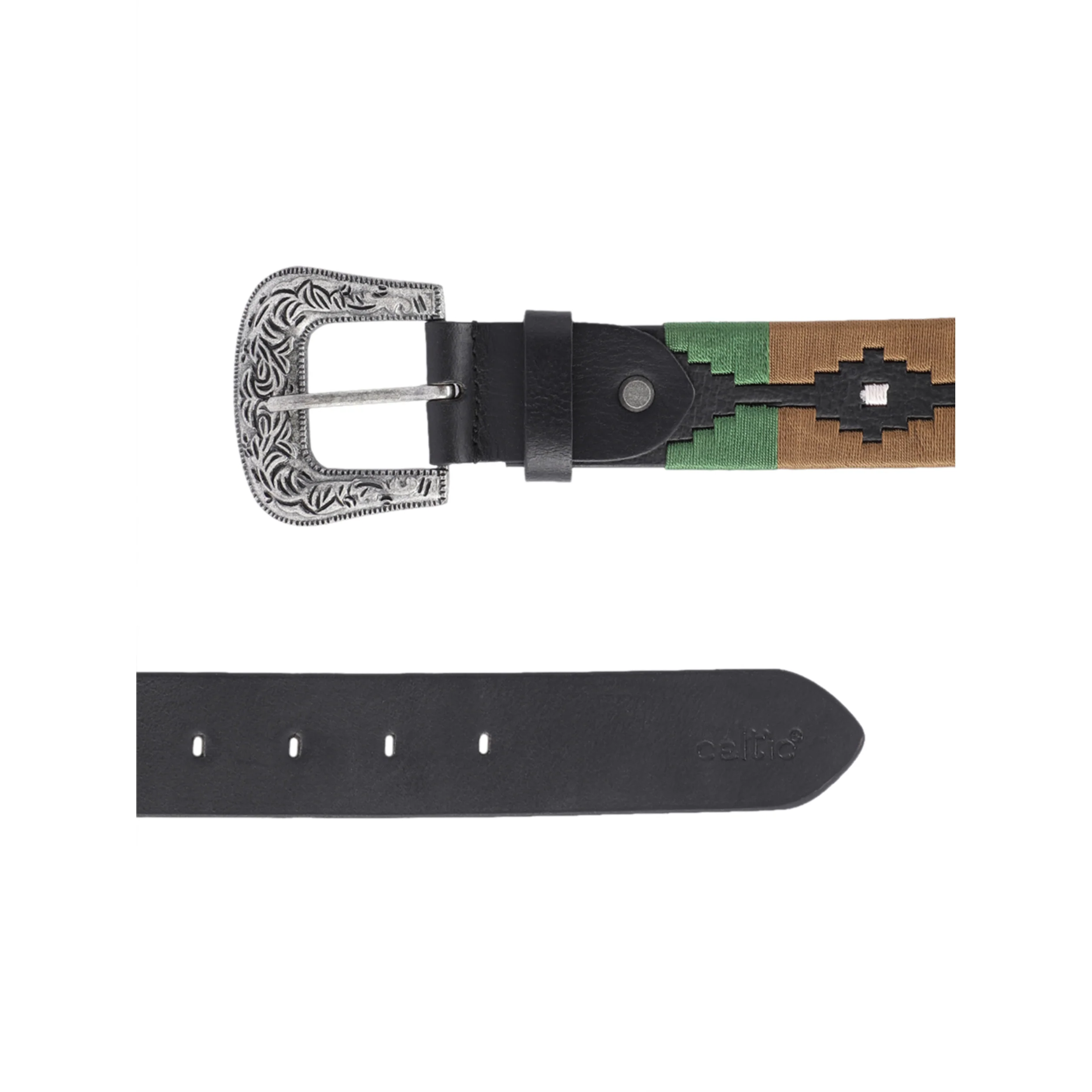 Unisex Handcrafted Leather Belt With Woven Aztec Pattern Antique Buckle For Men - Image 7