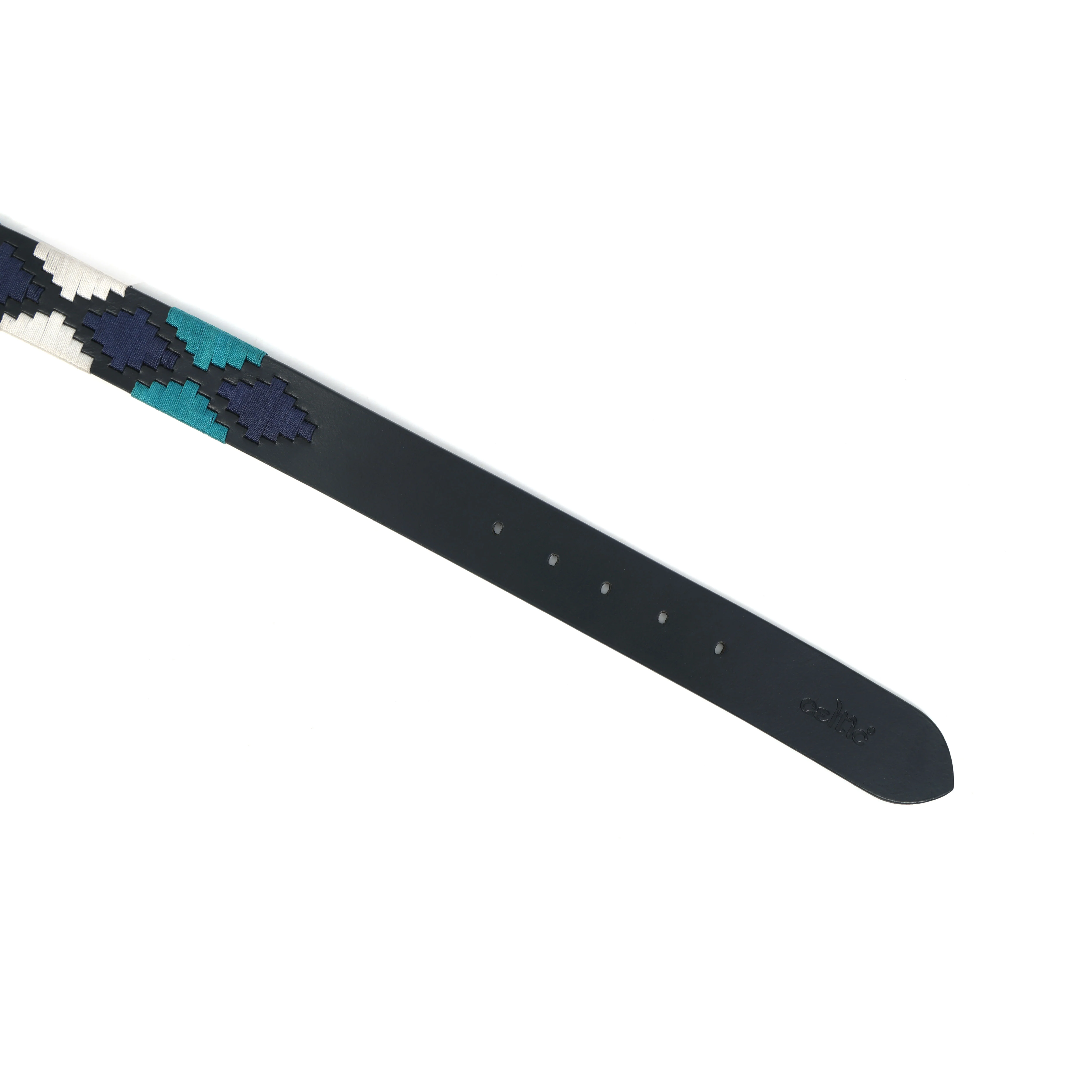 Unisex Handcrafted Leather Belt With Geometric Woven Panel And Vintage Metal Buckle - Image 5