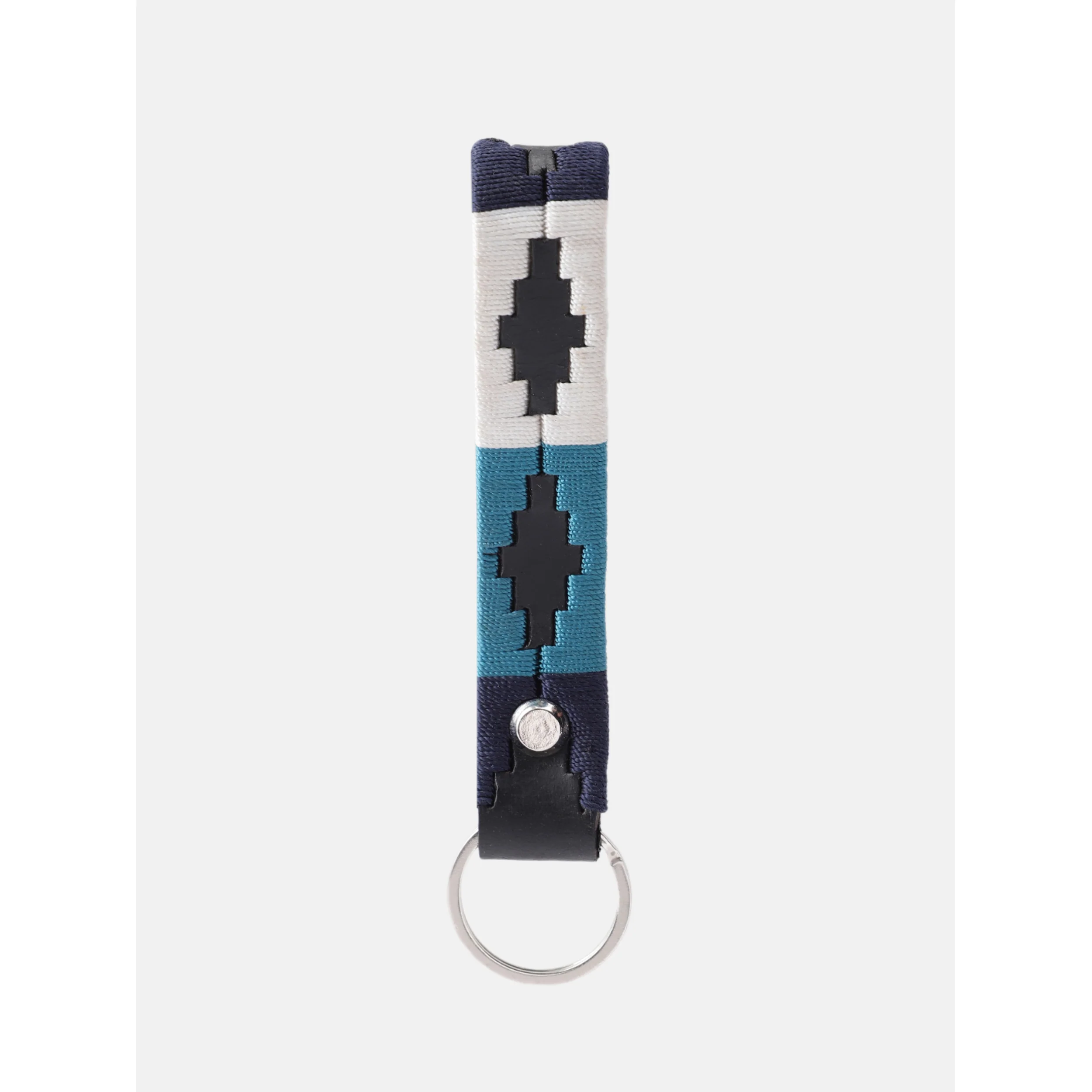 Unisex Handcrafted Leather Belt With Woven Blue White Pattern And Antique Silver Buckle - Image 5