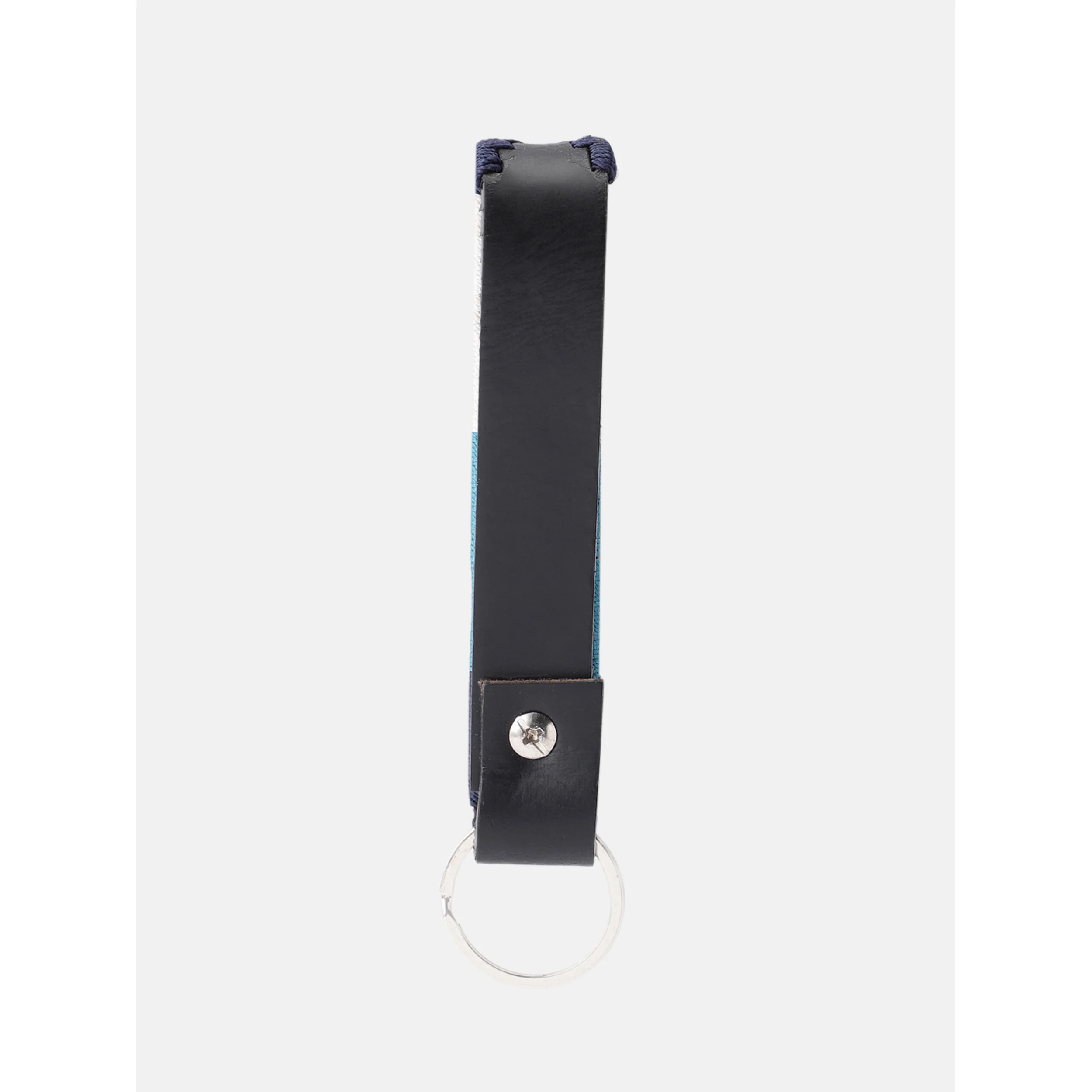 Unisex Handcrafted Leather Belt With Woven Blue White Pattern And Antique Silver Buckle - Image 6