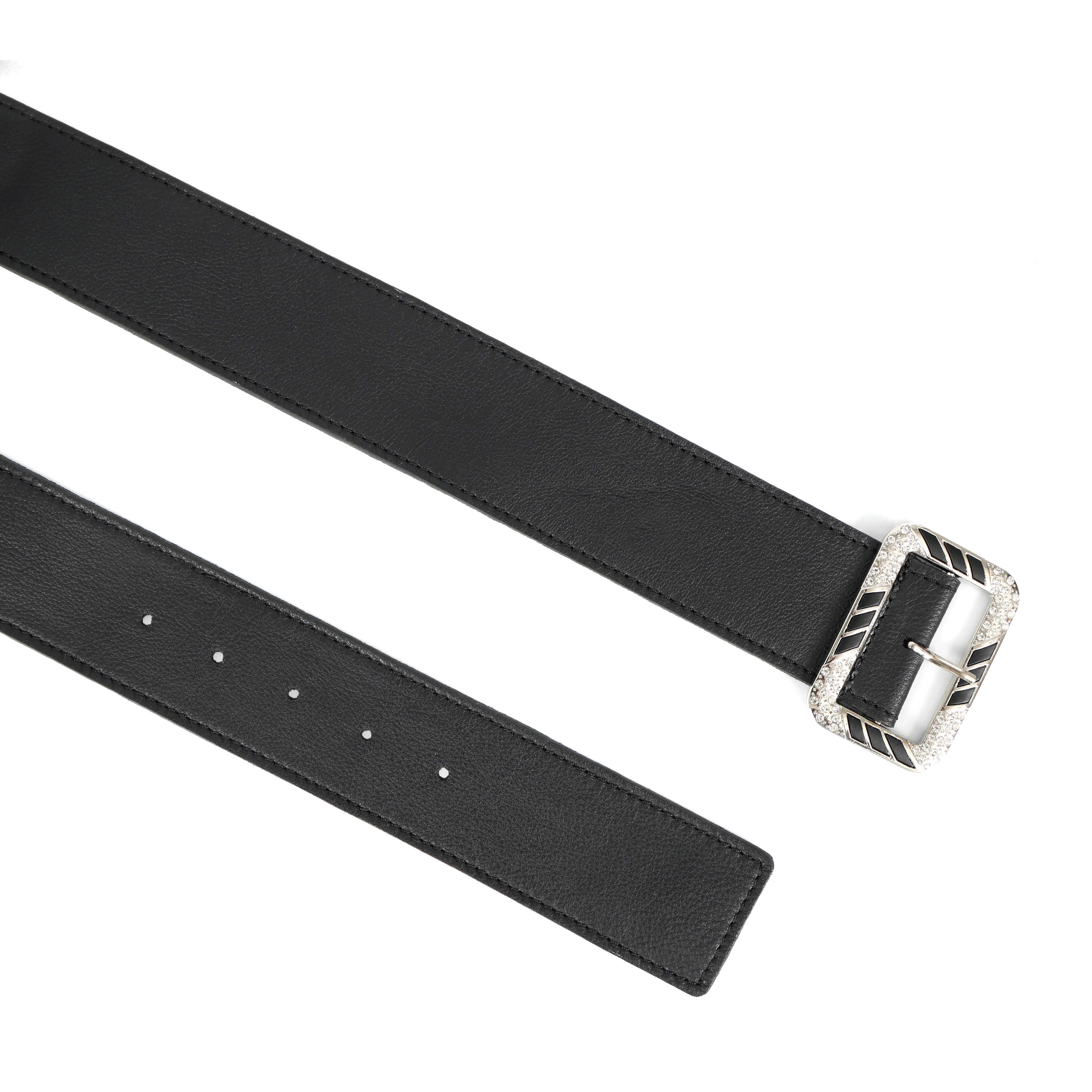 Premium Genuine  Black Leather Unisex Belt with Designer Crystal Buckle - Image 4
