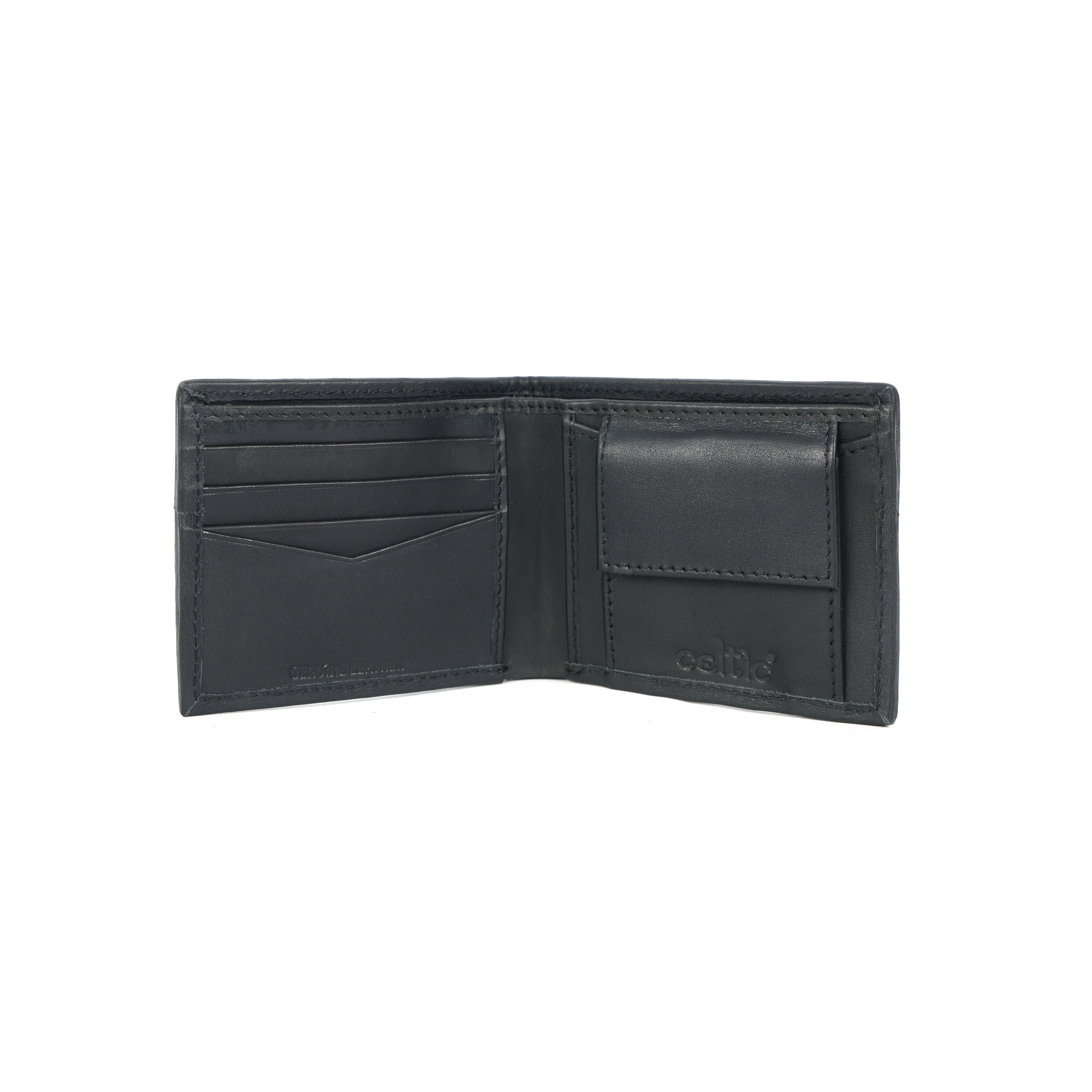 Celtic Genuine Leather Bi-Fold Wallet with Coin Pocket Black - Image 3