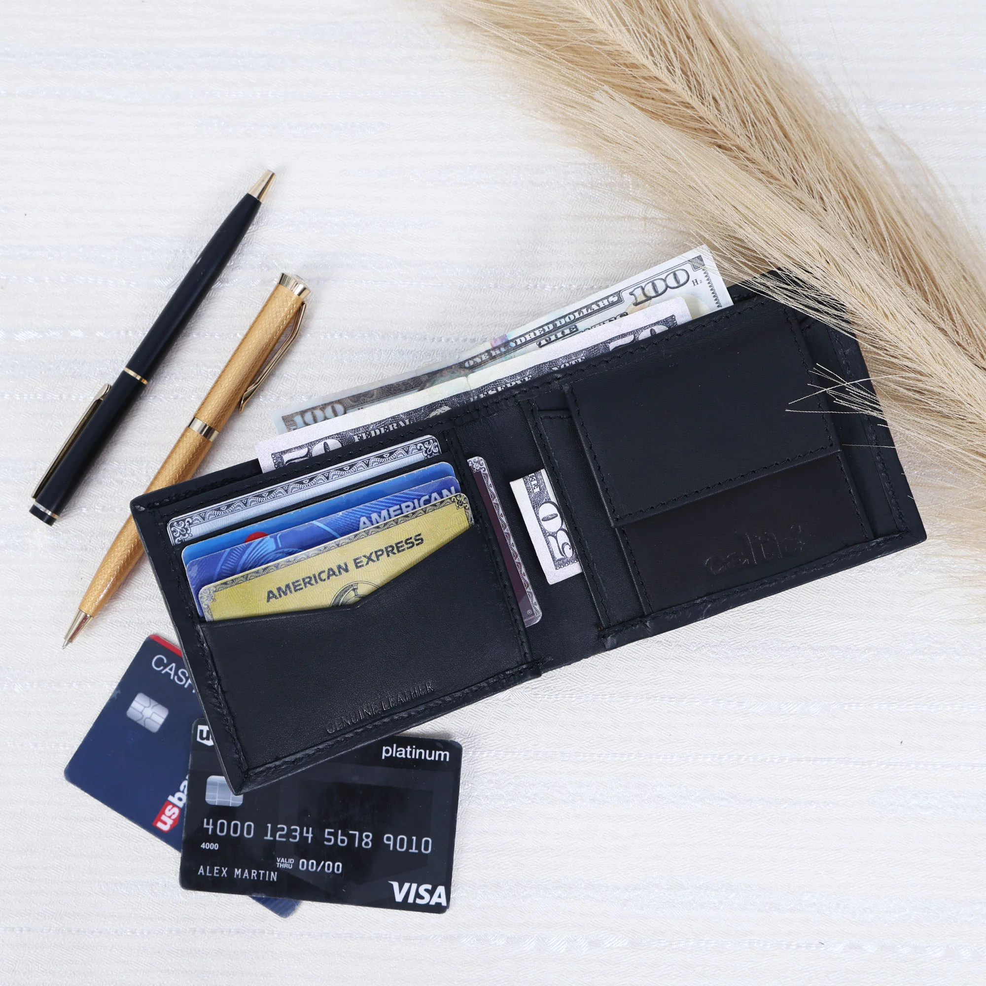 Celtic Genuine Leather Bi-Fold Wallet with Coin Pocket Black - Image 6