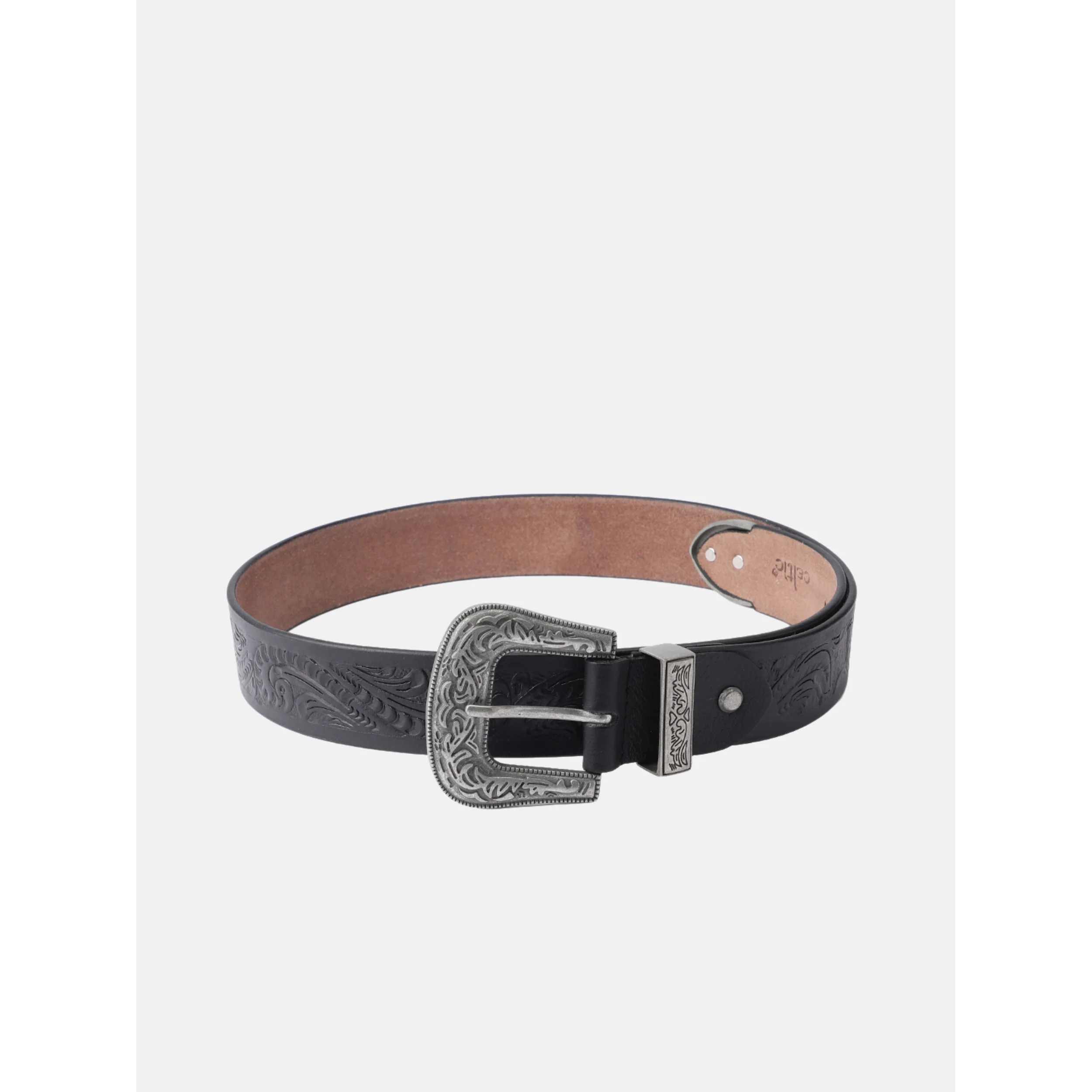 Men Genuine Leather Embossed Black Western Waist Accessory Ornate Buckle Tip - Image 2