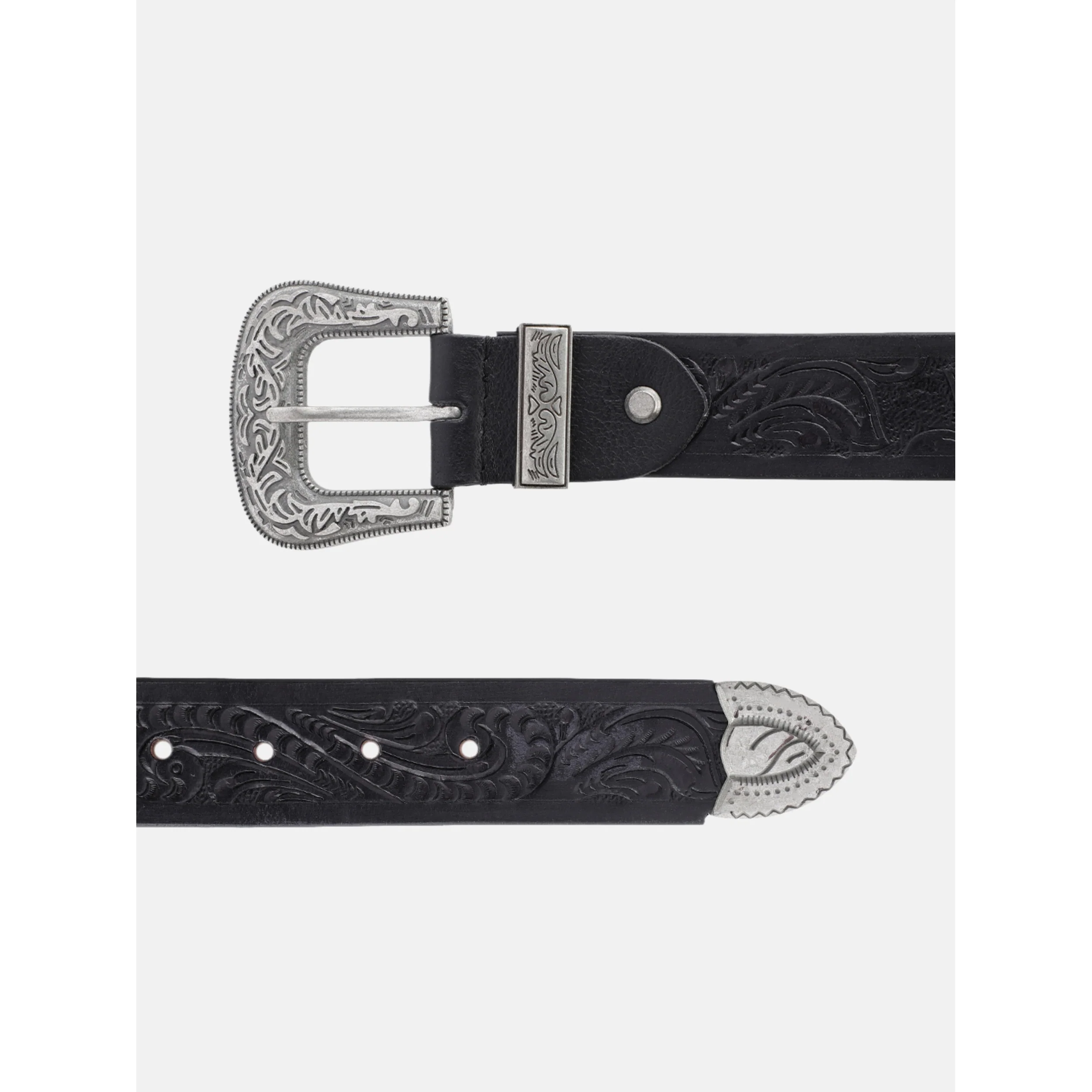 Men Genuine Leather Embossed Black Western Waist Accessory Ornate Buckle Tip - Image 4