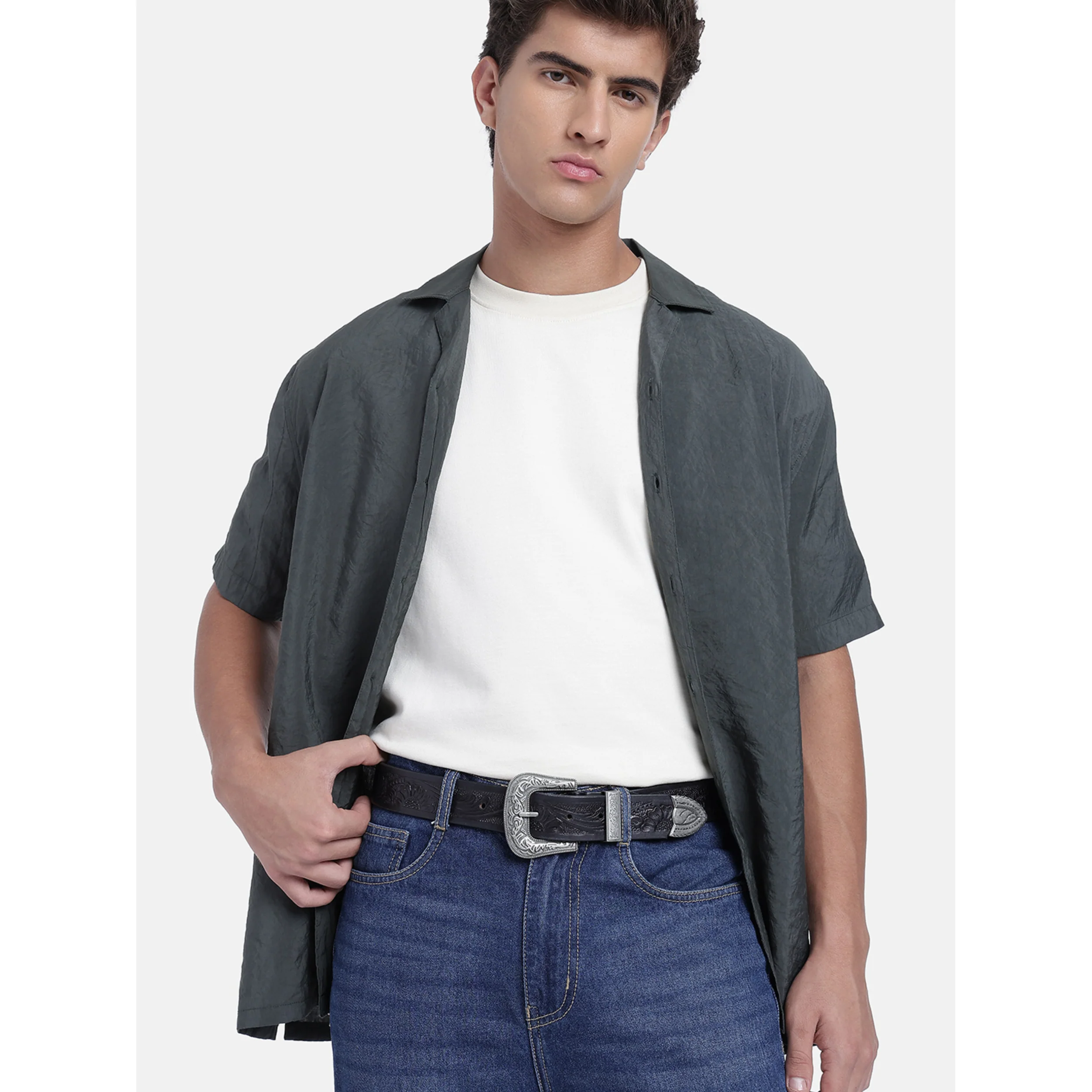 Genuine Leather Embossed Black Western Waist Accessory Ornate Buckle Tip - Image 3
