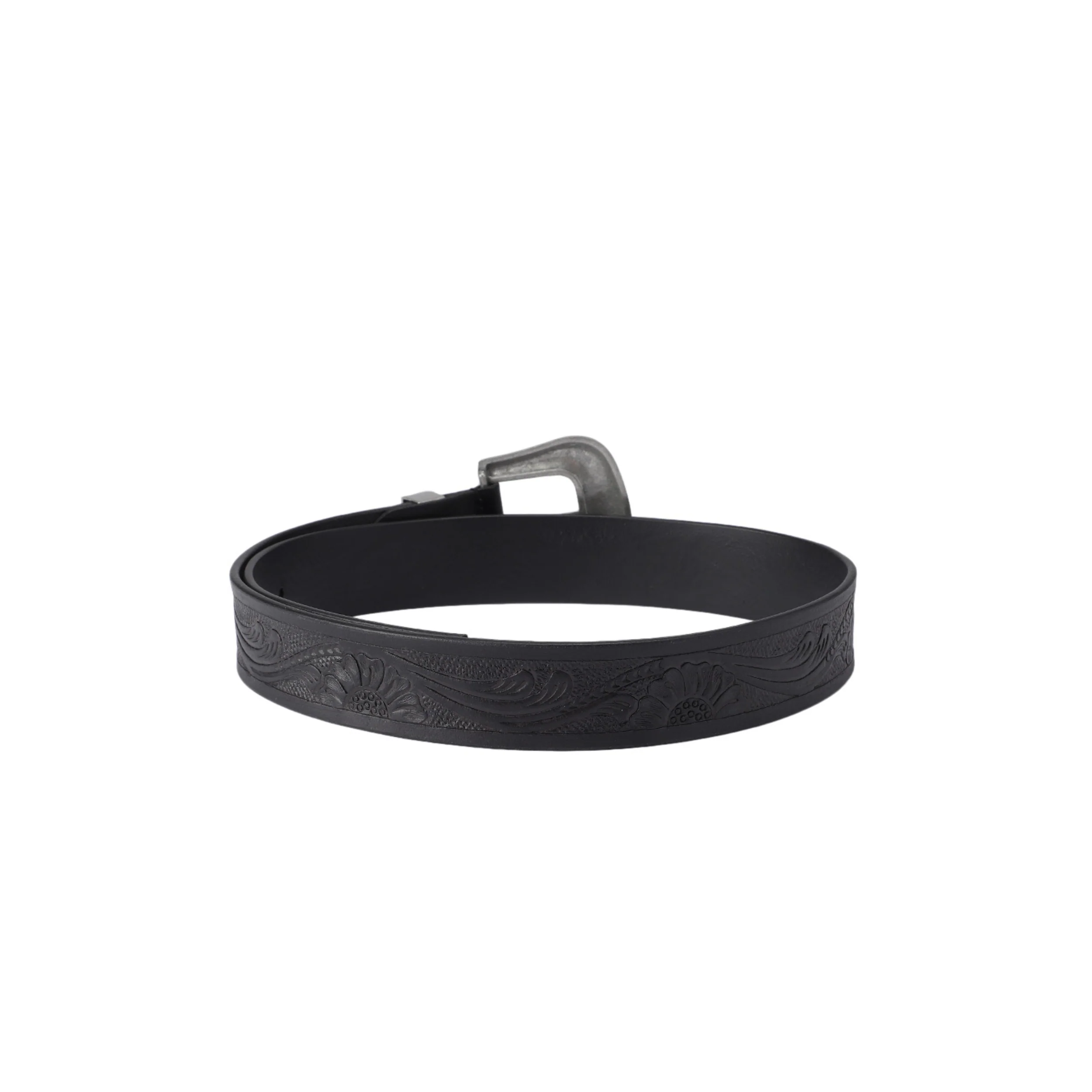 Genuine Leather Embossed Black Western Waist Accessory Ornate Buckle Tip - Image 4