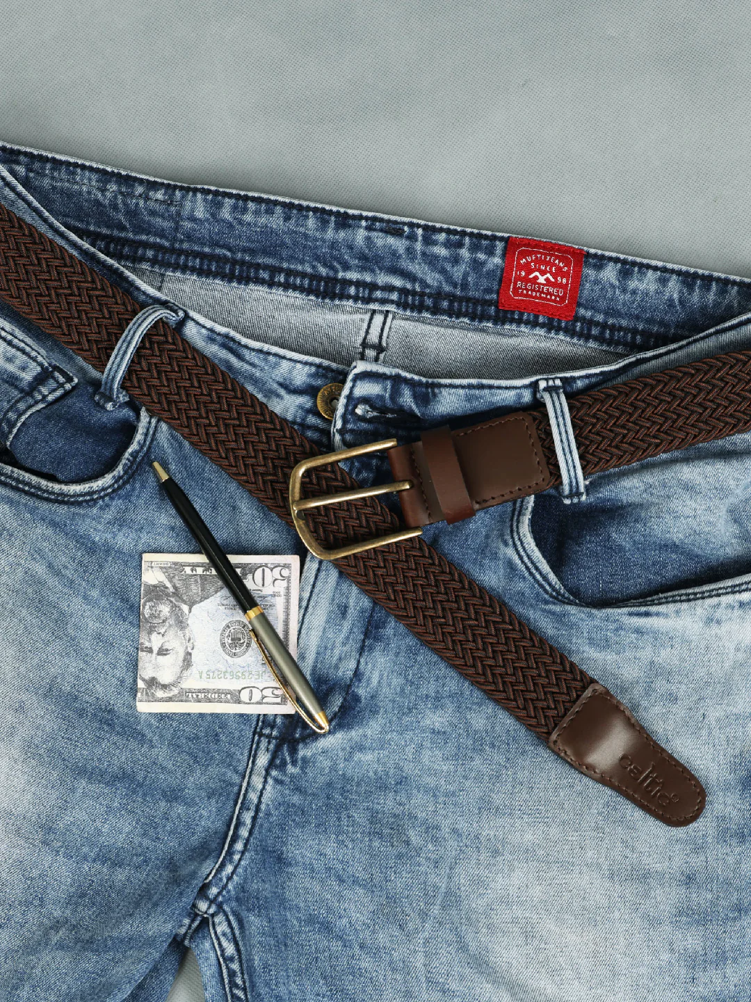 Premium Brown Braided Stretch Belt for Men with Leather Buckle ƒ???????? Casual & Formal Adjustable Waist Belt ART:- LB-900