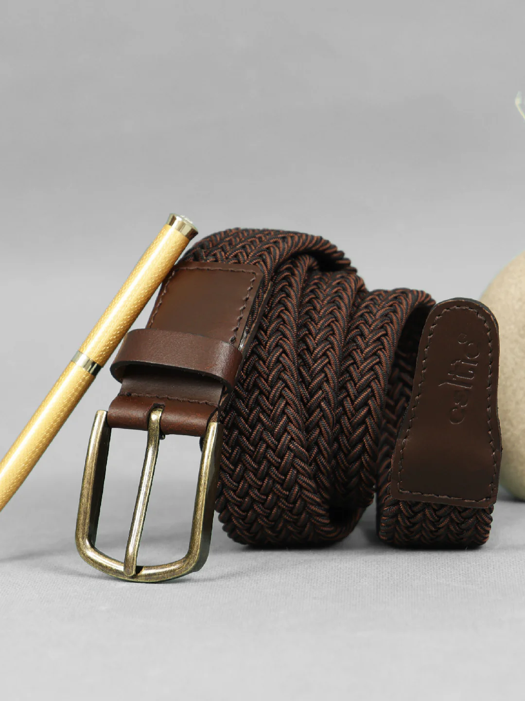 Premium Brown Braided Stretch Belt for Men with Leather Buckle ƒ???????? Casual & Formal Adjustable Waist Belt ART:- LB-900 - Image 4