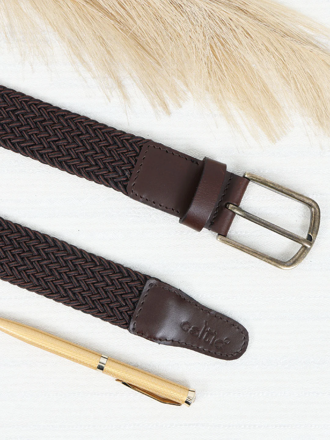 Premium Brown Braided Stretch Belt for Men with Leather Buckle ƒ???????? Casual & Formal Adjustable Waist Belt ART:- LB-900 - Image 7